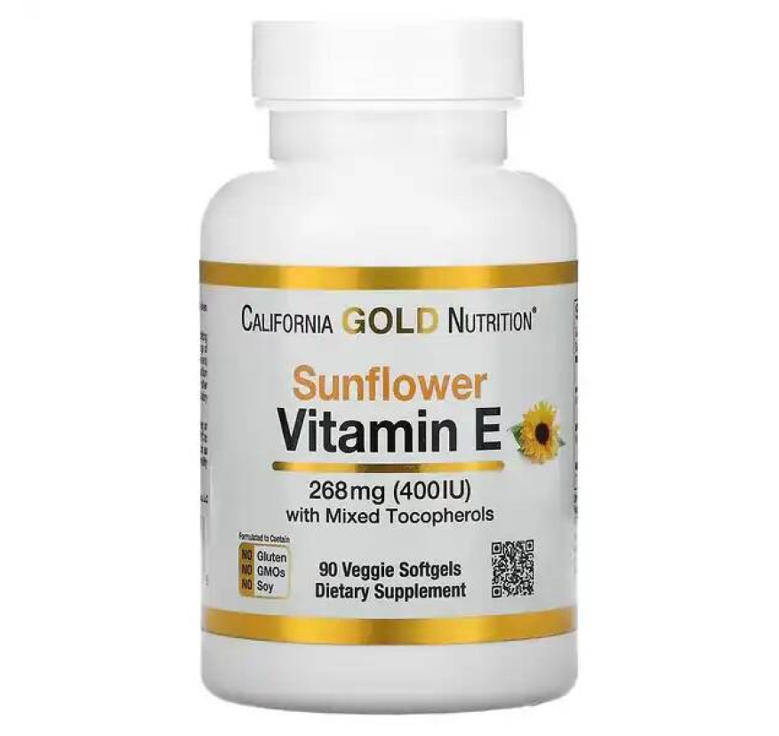 California Gold Nutrition, Витамин E из подсолнечника со смешанными токоферолами, 400 МЕ, 90 растительных мягких таблеток