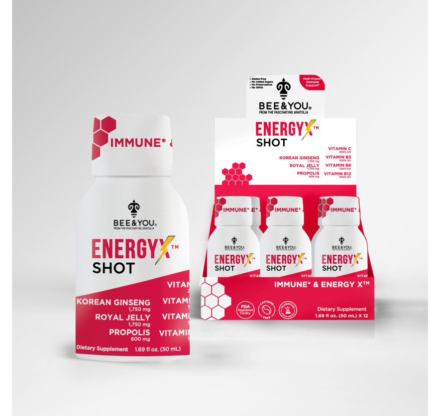 BEE&YOU/Energy-X: Тоник с маточным молочком, женьшенем, прополисом и мёдом,50 мл*12шт