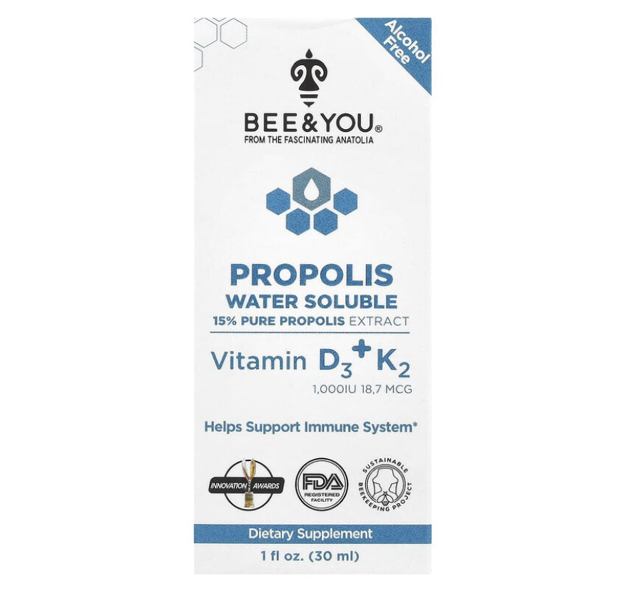 BEE&YOU/Водорастворимый прополис, витамины D3 и K2/30 мл