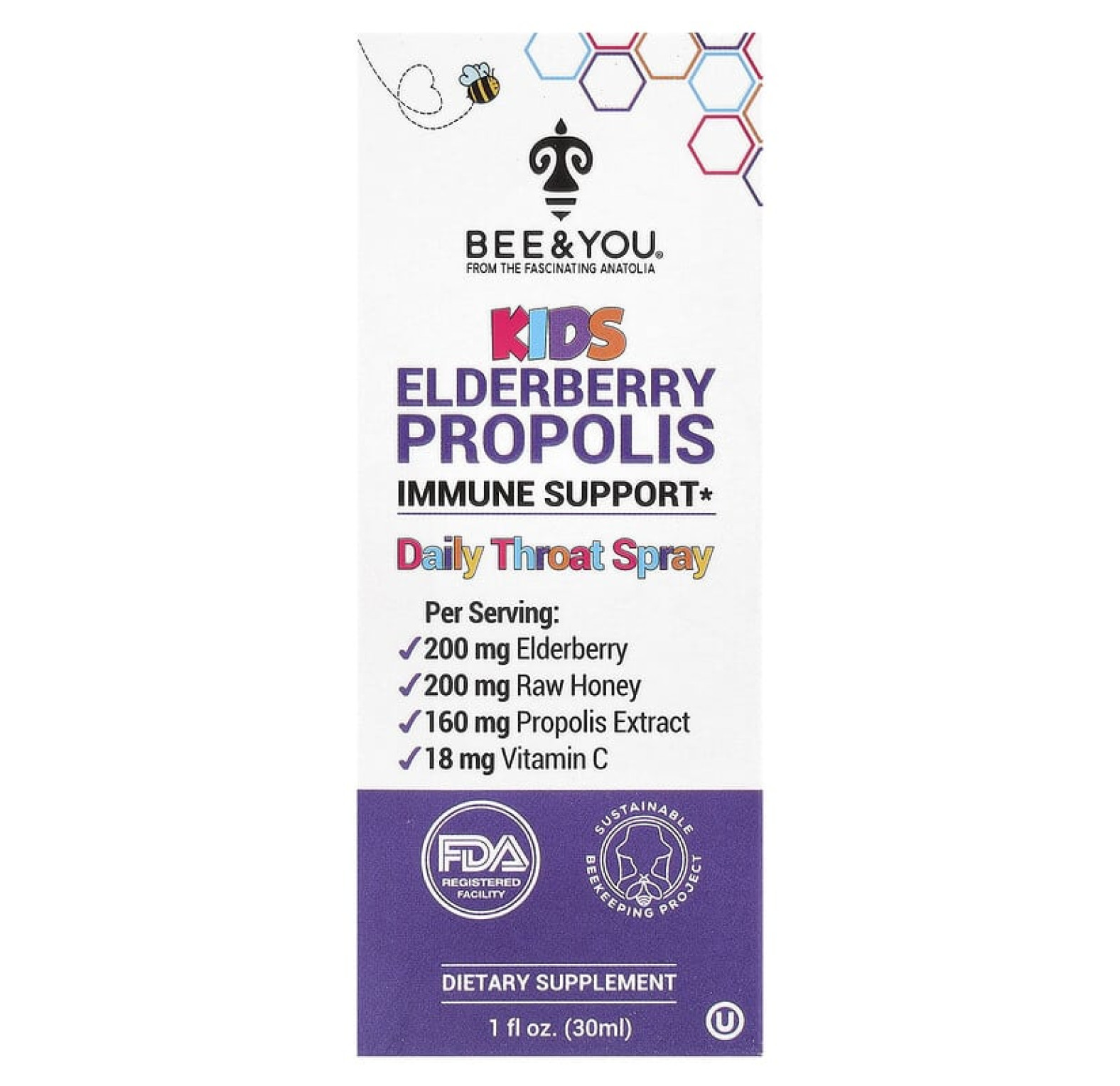 BEE&YOU/Детский спрей для горла с прополисом из бузины, 30 мл