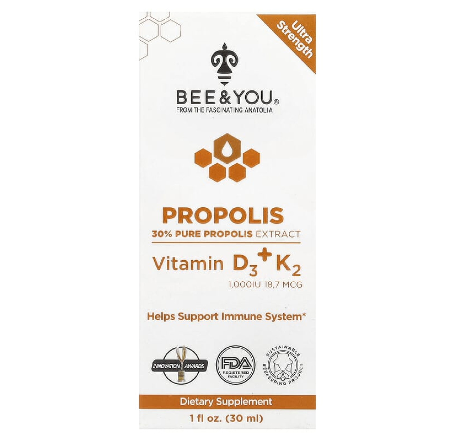 BEE&YOU/Прополис, витамины D3 и K2/30 мл