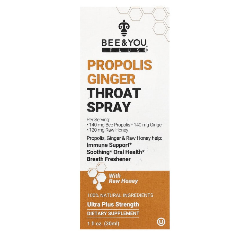 BEE&YOU/Спрей для горла с прополисом и имбирем, 30 мл