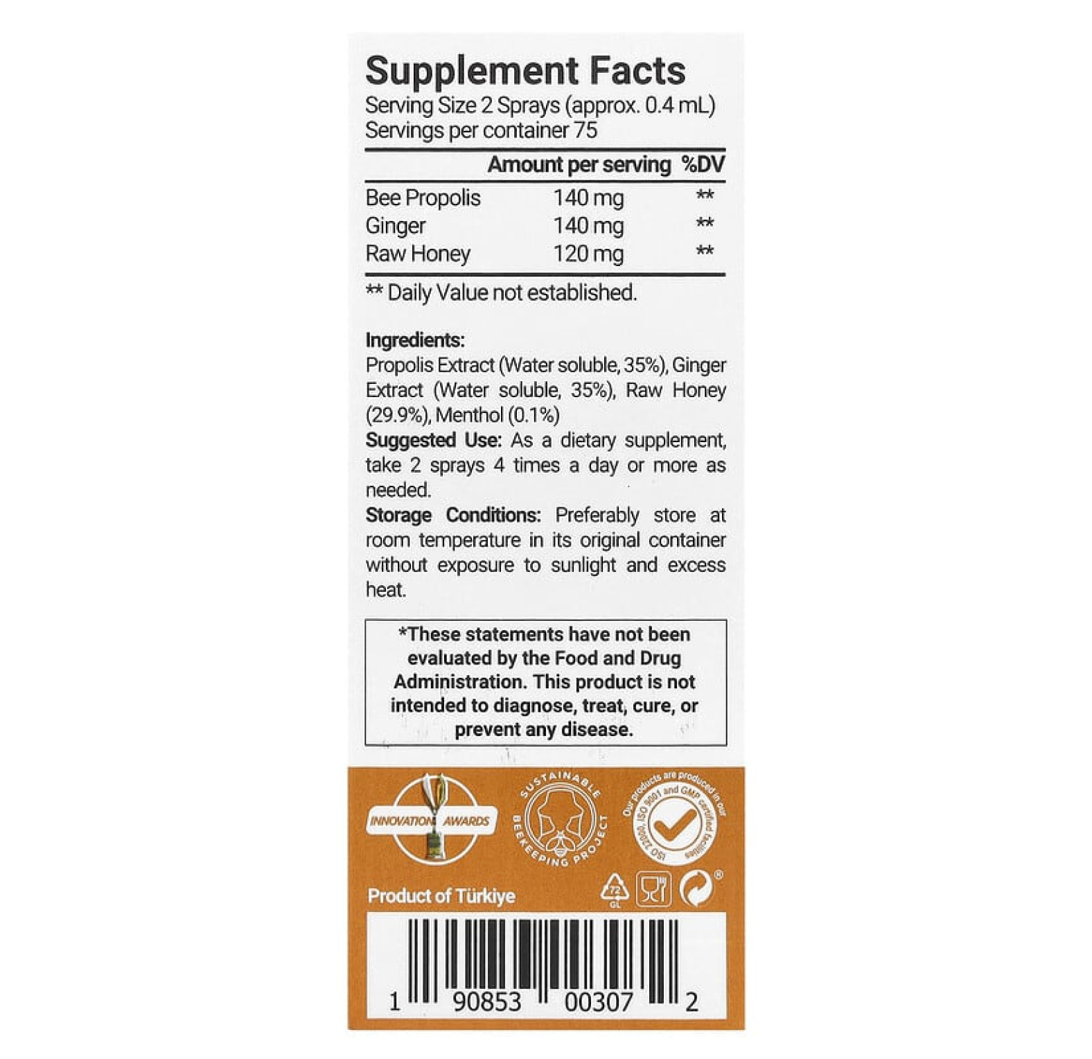 BEE&YOU/Спрей для горла с прополисом и имбирем, 30 мл