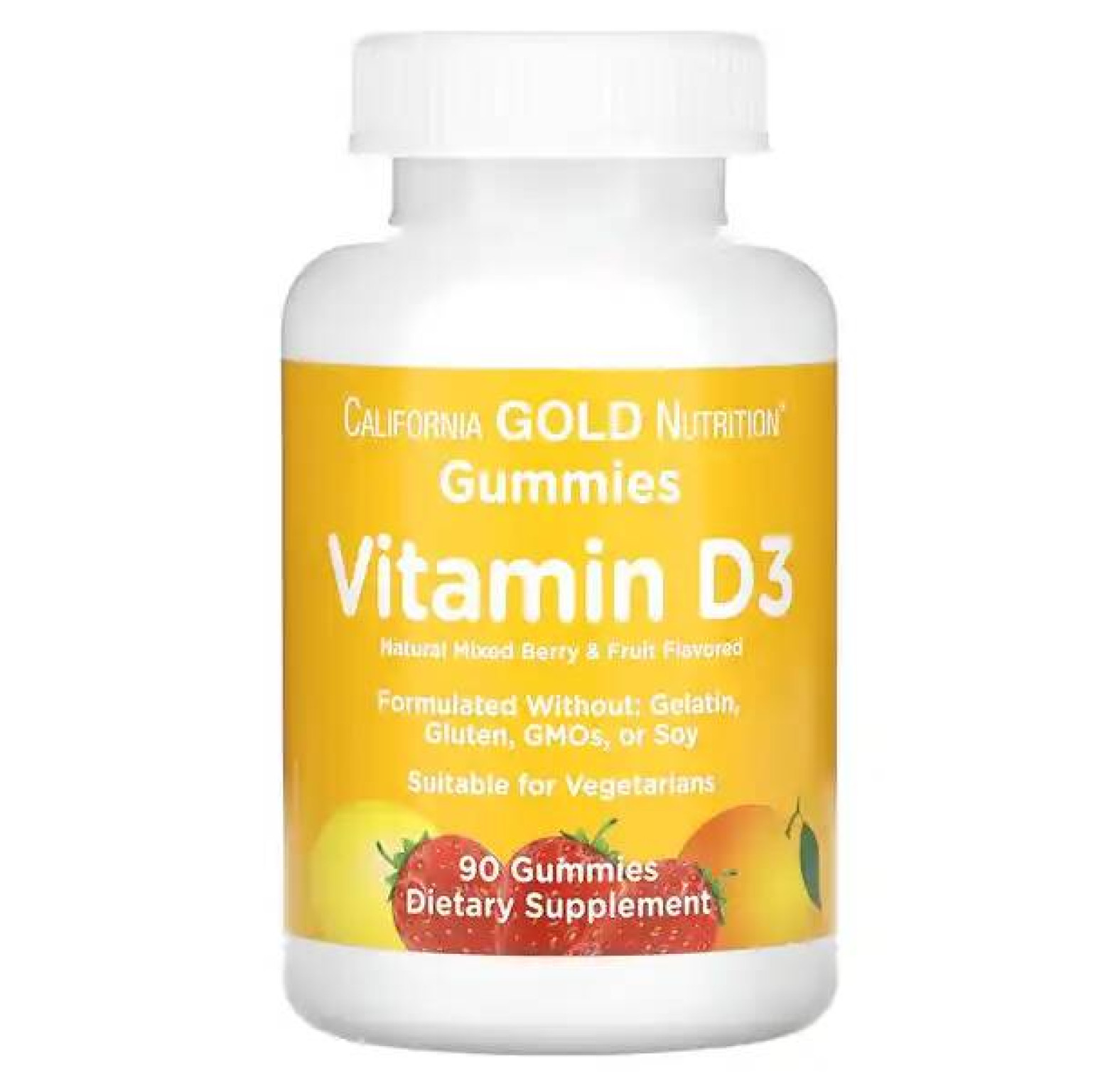 California Gold Nutrition, витамин D3, без желатина и глютена, вкус фруктов и ягод, 25 мкг (1000 МЕ), 90 жевательных таблеток
