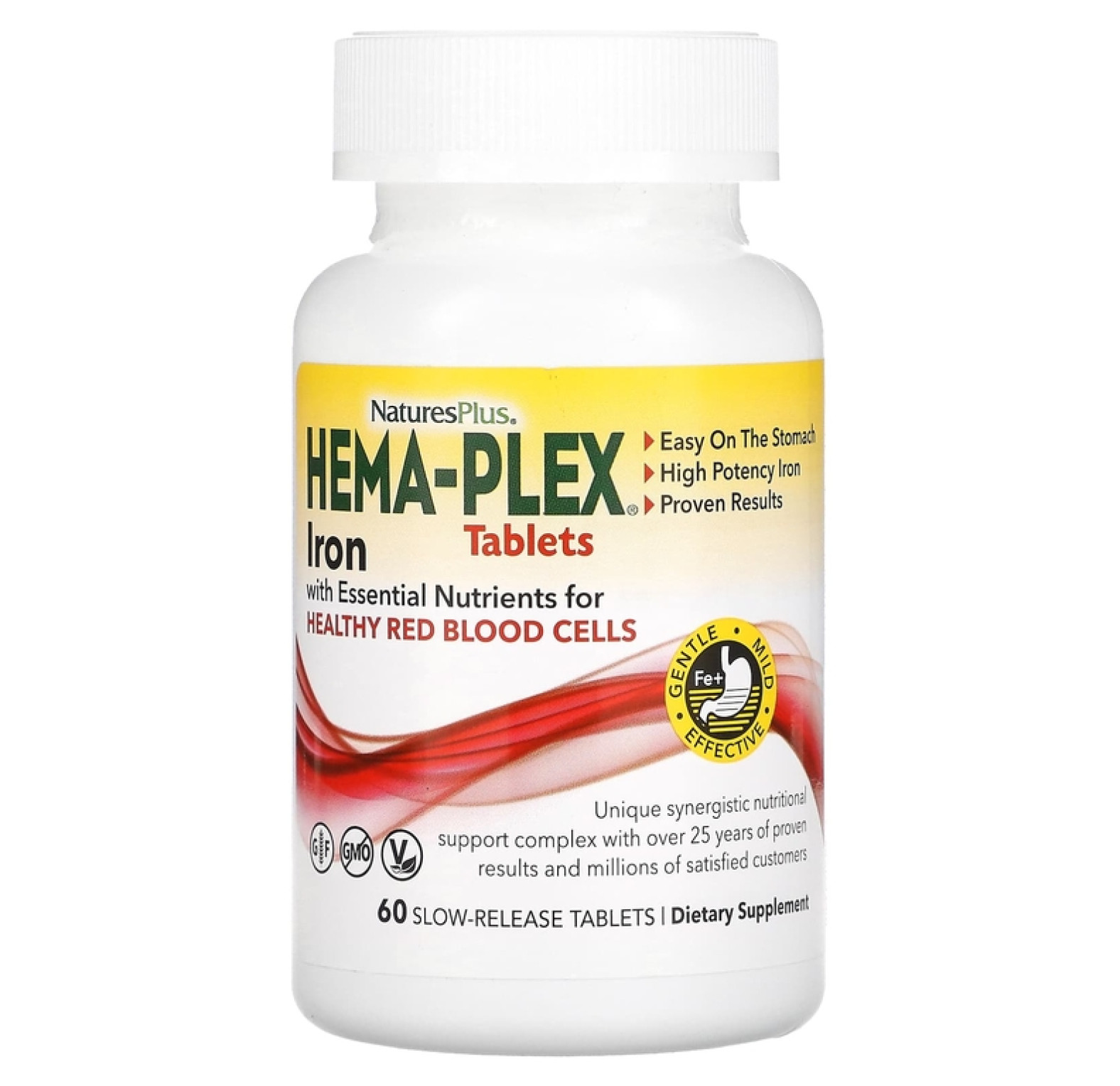 NaturesPlus, Hema-Plex, железо с незаменимыми питательными веществами для здоровых эритроцитов, 60 таблеток с медленным высвобождением