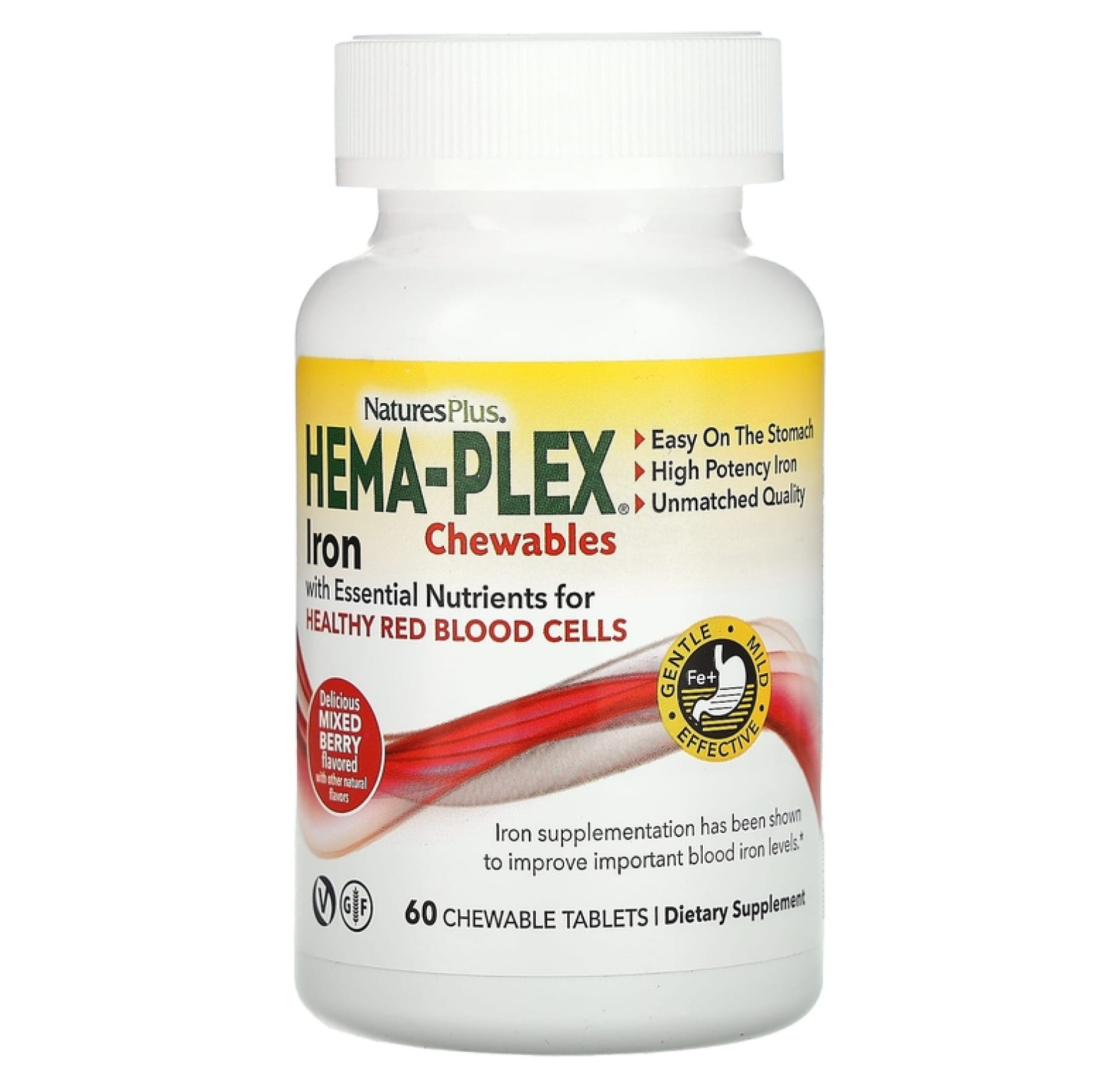 NaturesPlus, Hema-Plex, жевательная добавка с железом, с ягодным вкусом, 60 жевательных таблеток
