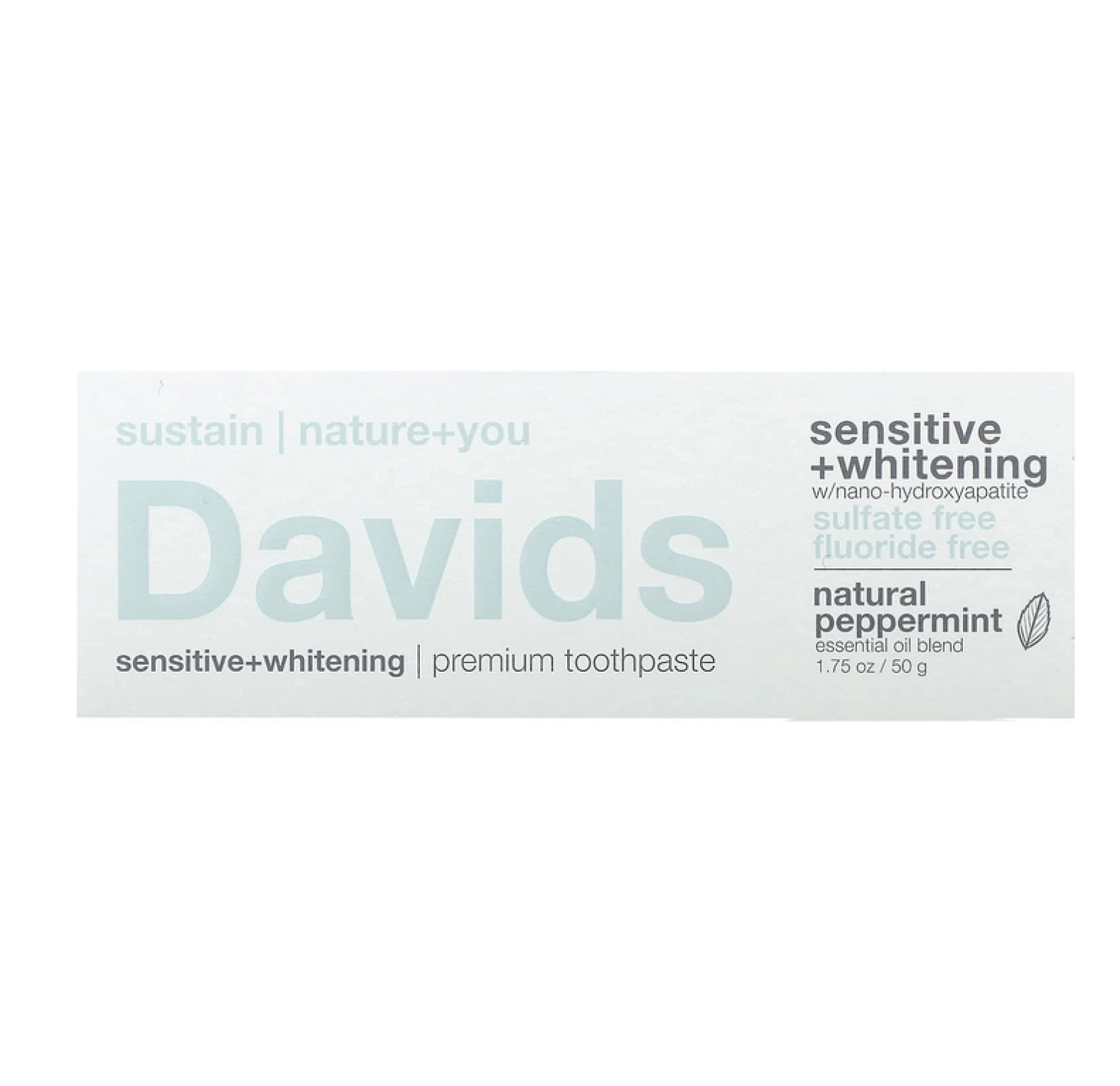 Davids, Premium Toothpaste, Sensitive + Whitening, натуральная перечная мята, 50 г