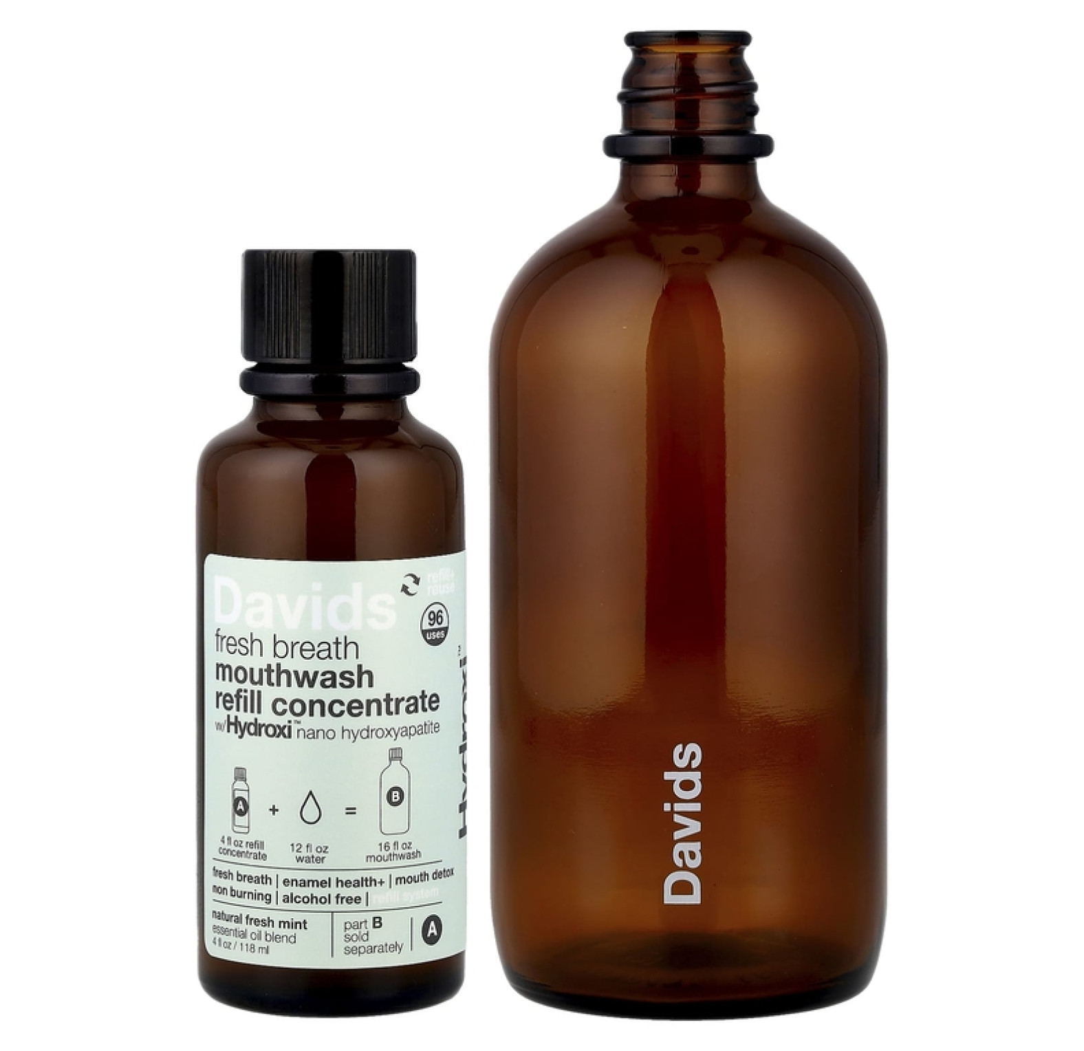 Davids, Refill Kit, жидкость для полоскания рта Fresh Breath, без спирта, натуральная свежая мята, 2 шт.