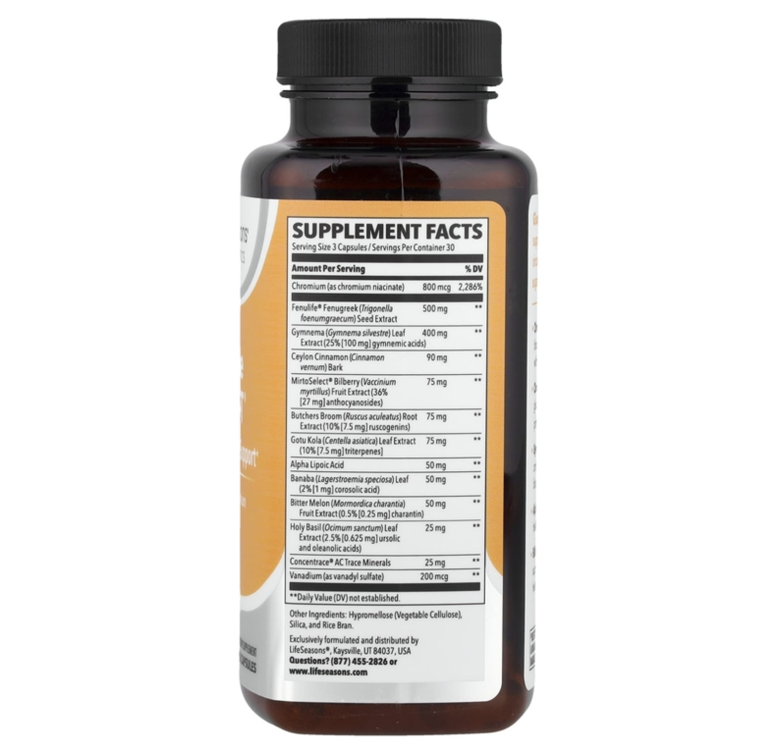 LifeSeasons, Glucose Stabili-T, контроль уровня сахара в крови, 90 растительных капсул