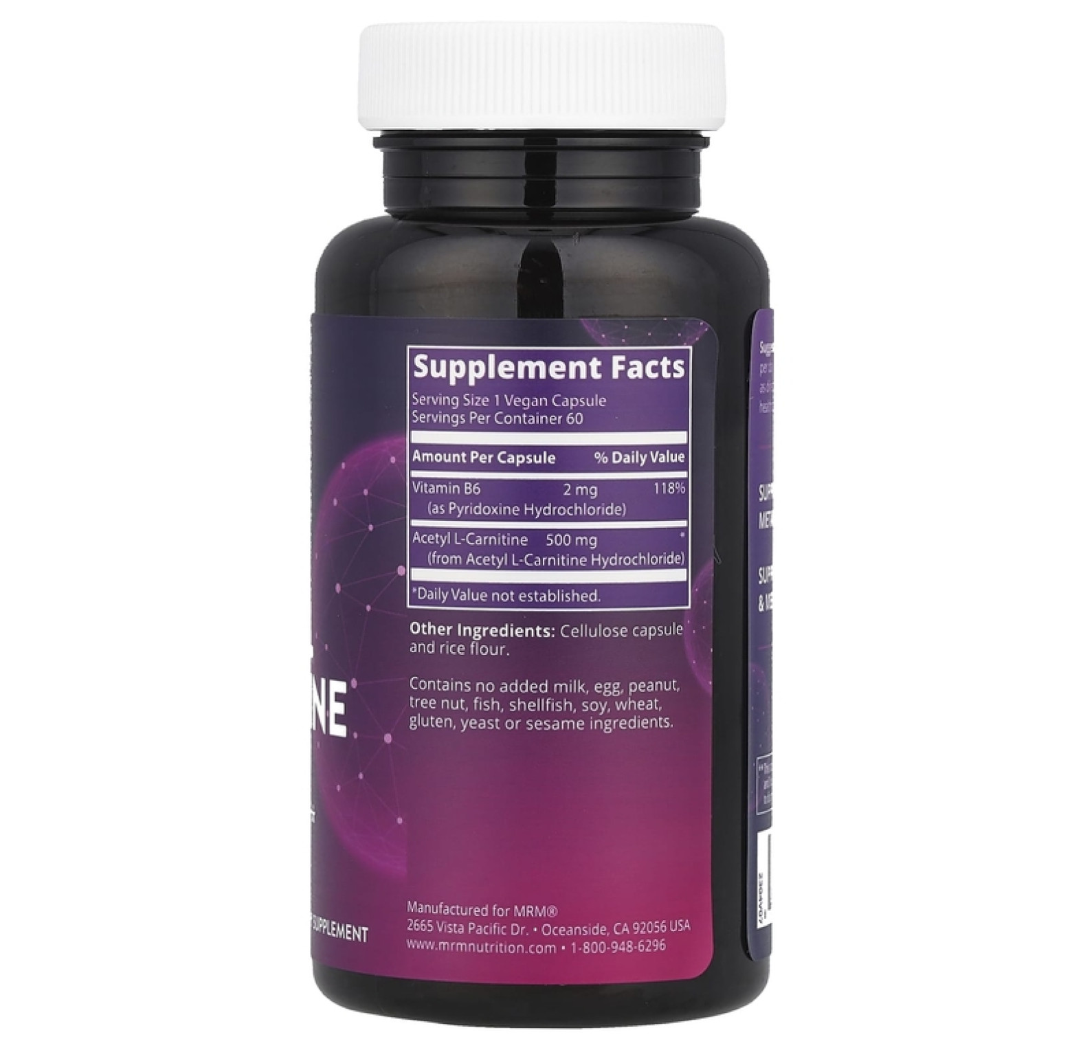 MRM Nutrition, Nutrition, ацетил-L-карнитин, 60 веганских капсул