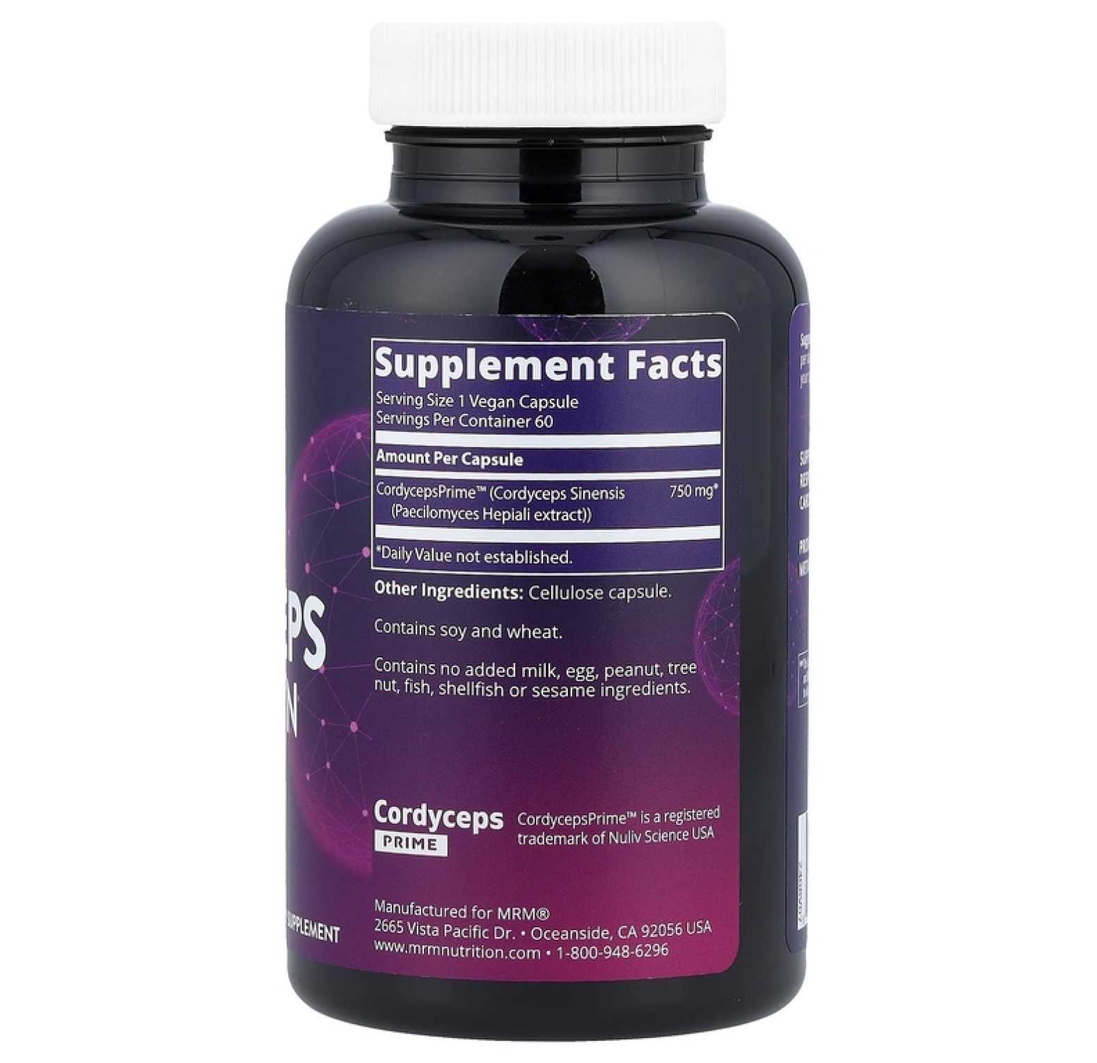 MRM Nutrition, кордицепс, штамм CS-4, 60 веганских капсул (750 мг в 1 капсуле)