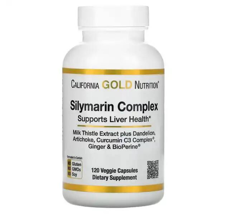 California Gold Nutrition, Комплекс силимарина, экстракт расторопши с одуванчиком, артишок, комплекс куркумина C3, имбирь и BioPerine®, 120 растительных капсул