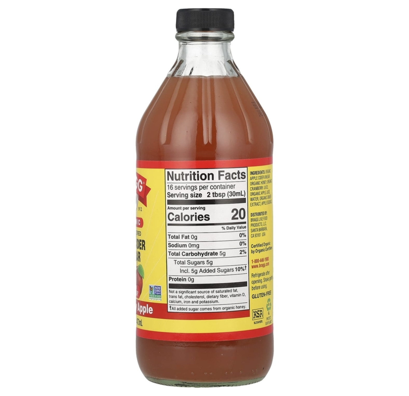 Bragg, Органический яблочный уксус, клюквенное яблоко, 473 мл