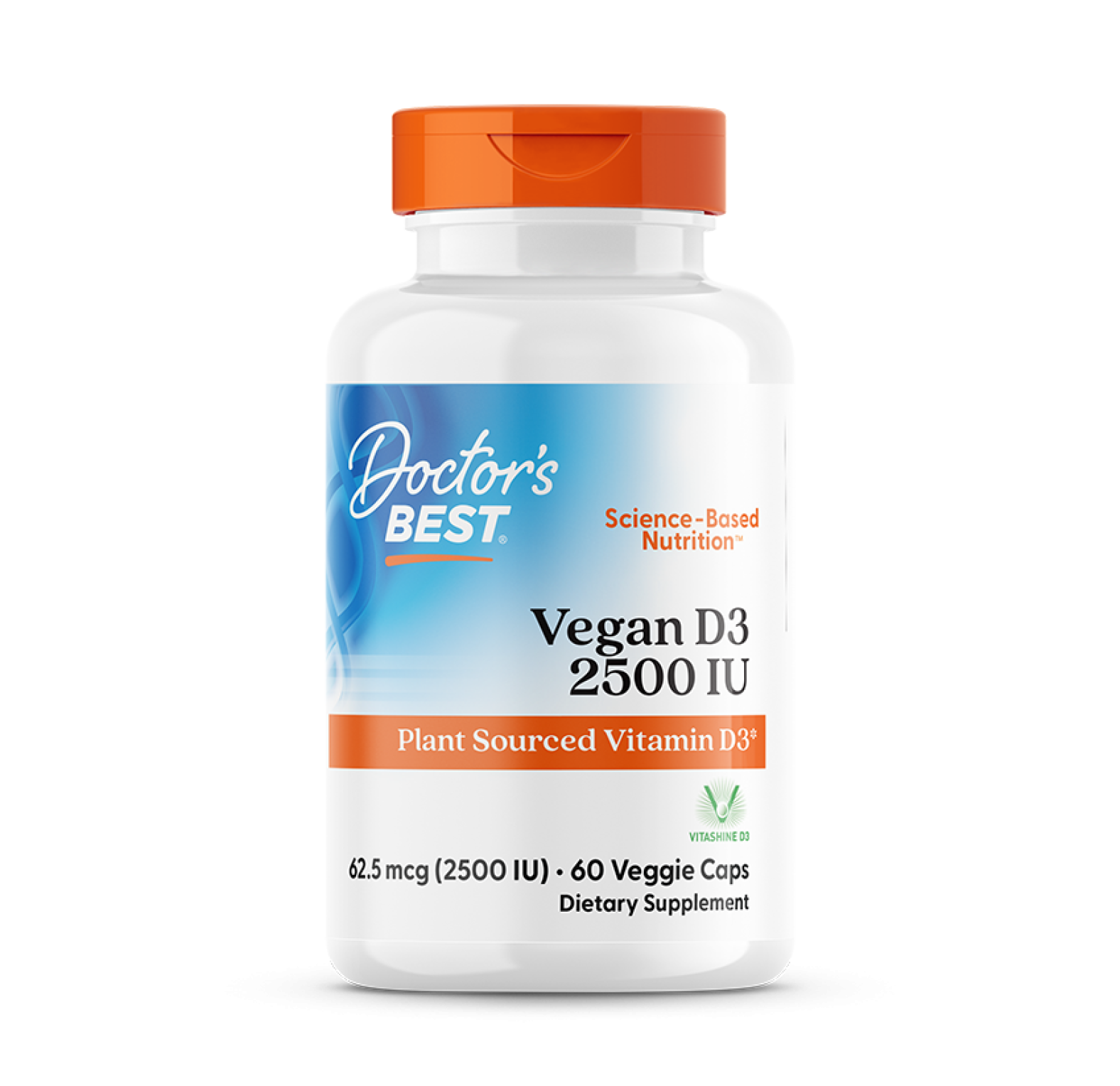 Doctor's Best, витамин D3 с Vitashine D3, 2500 МЕ, 60 вегетарианских капсул