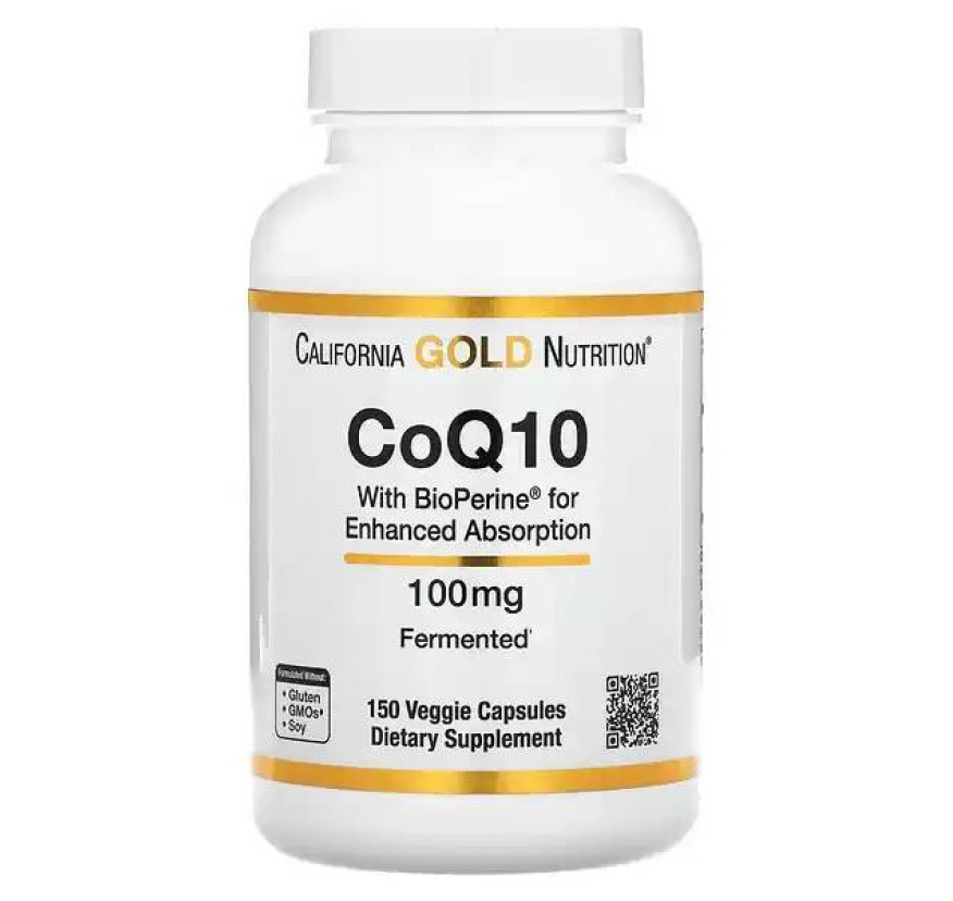 California Gold Nutrition, коэнзим Q10 с экстрактом BioPerine, 100 мг, 150 растительных капсул