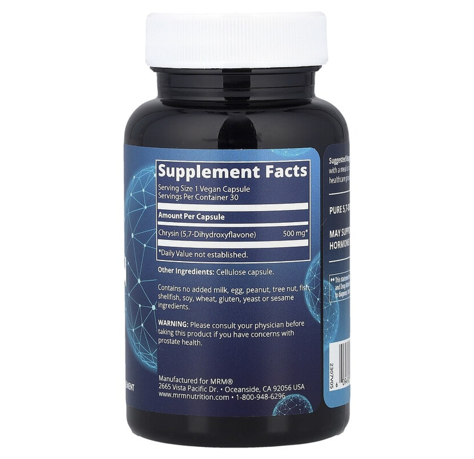 MRM Nutrition, Хризин 500, 500 мг, 30 веганских капсул