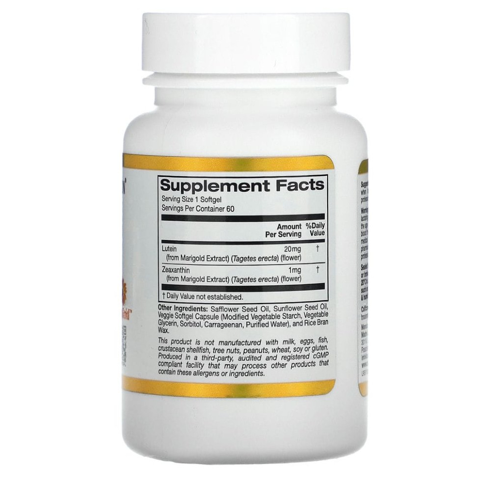 California Gold Nutrition, лютеин с зеаксантином, 20 мг, 60 растительных капсул