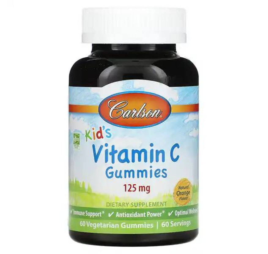 Carlson, Kid's, витамин С, вкус апельсина, 125 мг, 60 жевательных конфет