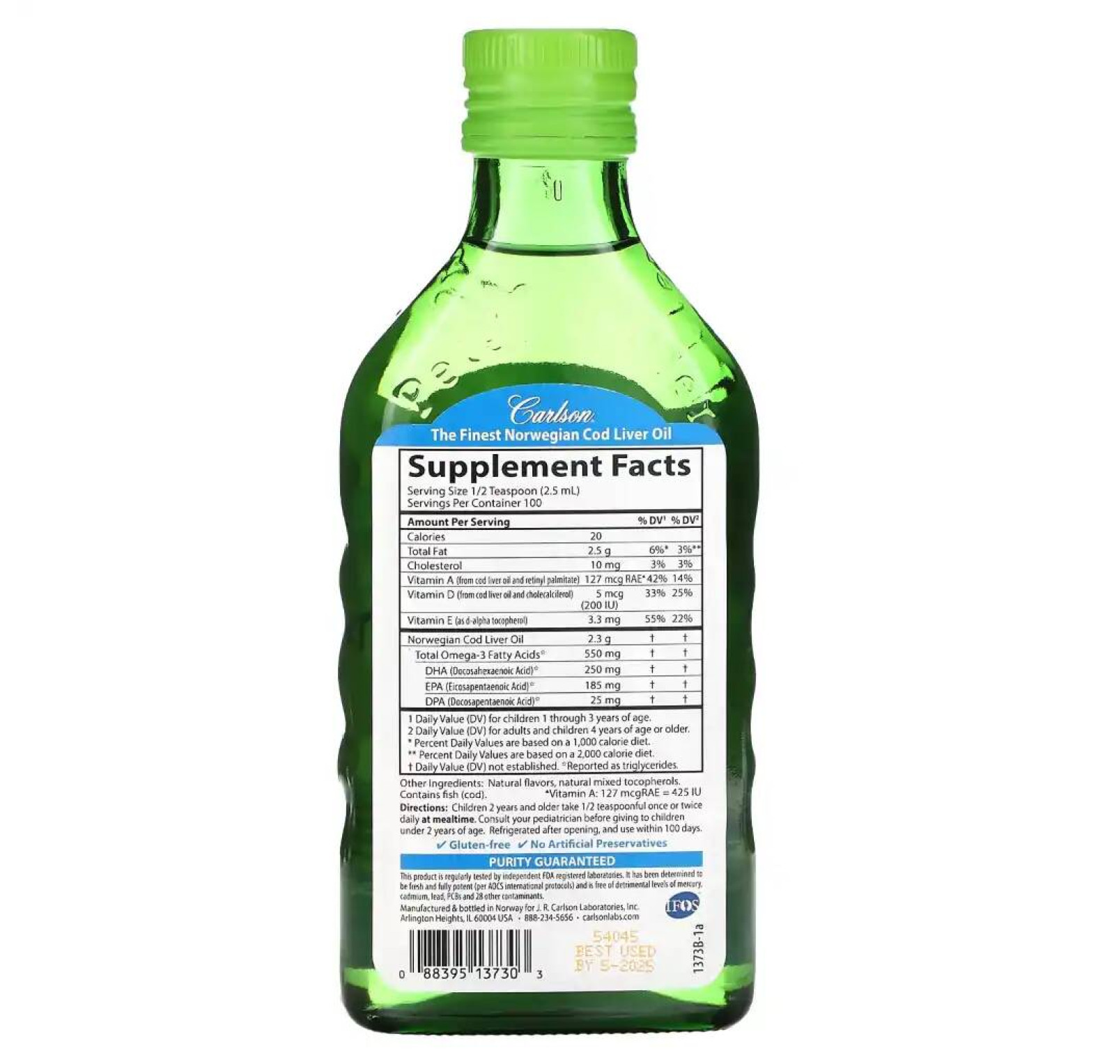 Carlson, Kids, Рыбий жир, натуральное зеленое яблоко , 250 мл