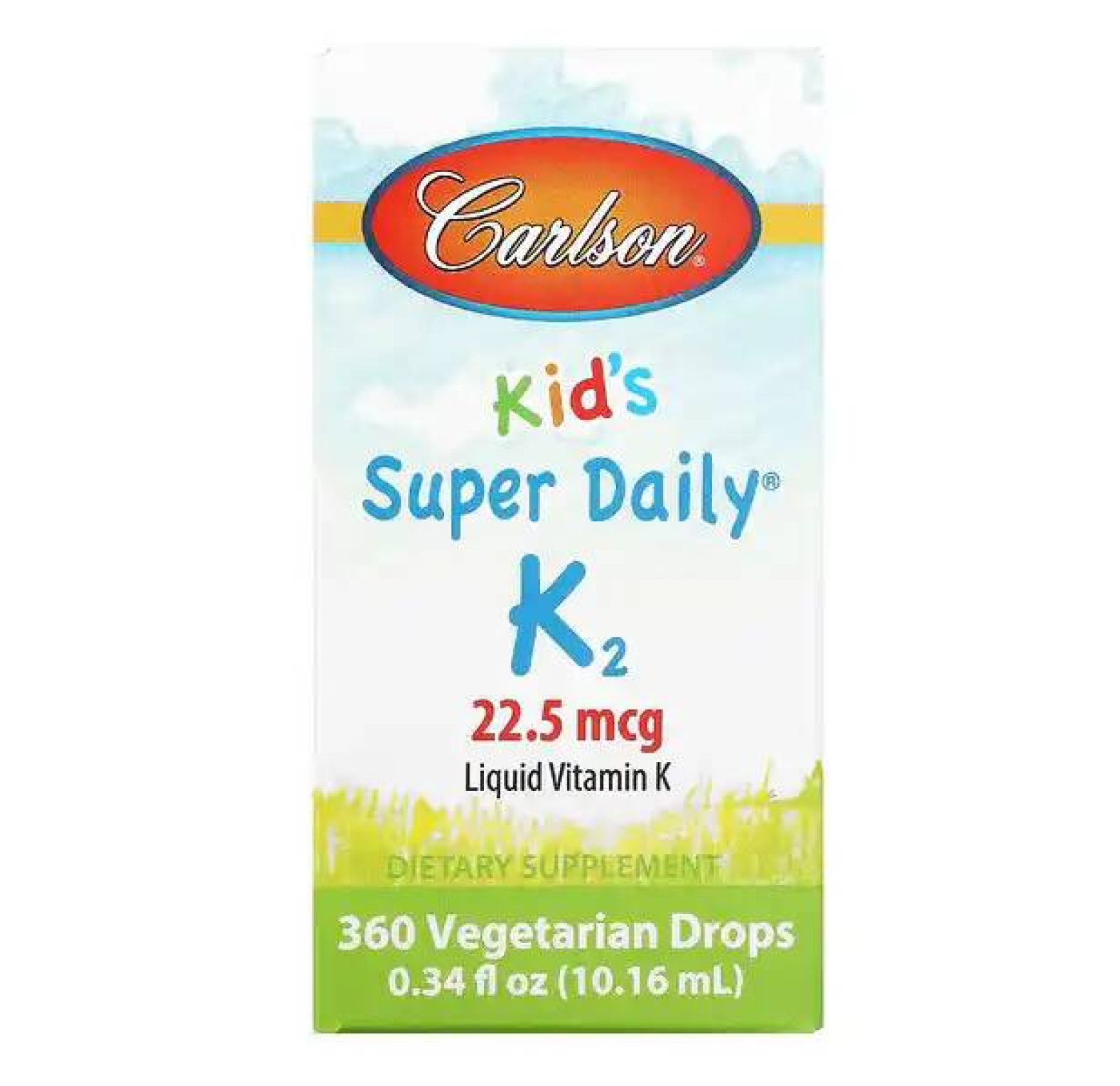 Carlson, Super Daily, витамин K2 для детей, 22,5 мкг, 10,16 мл