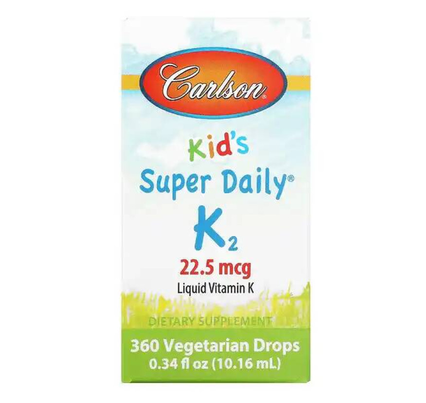 Carlson, Super Daily, витамин K2 для детей, 22,5 мкг, 10,16 мл
