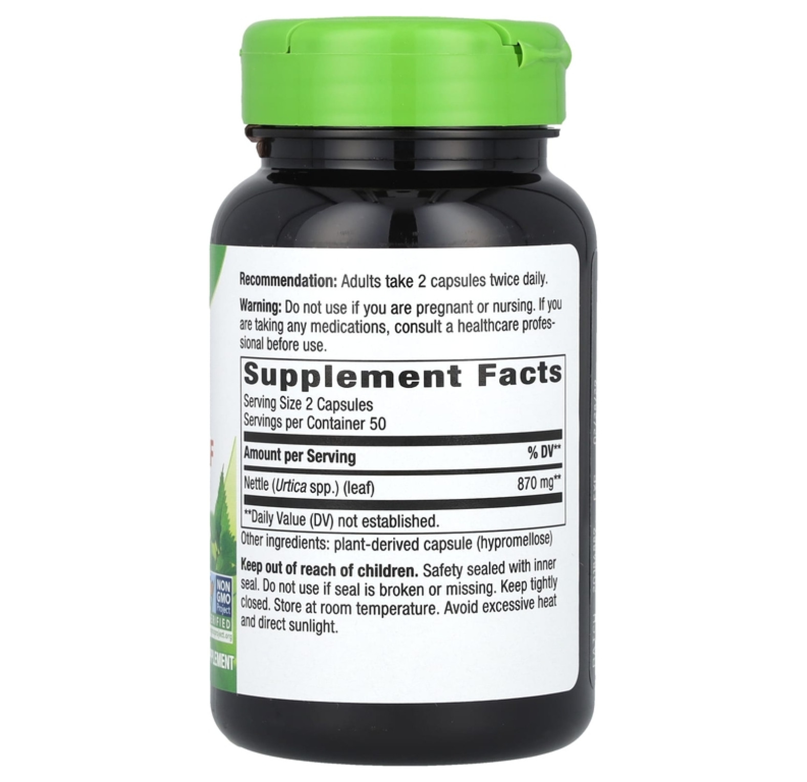 Nature's Way, лист крапивы, 100 веганских капсул (435 мг в 1 капсуле)