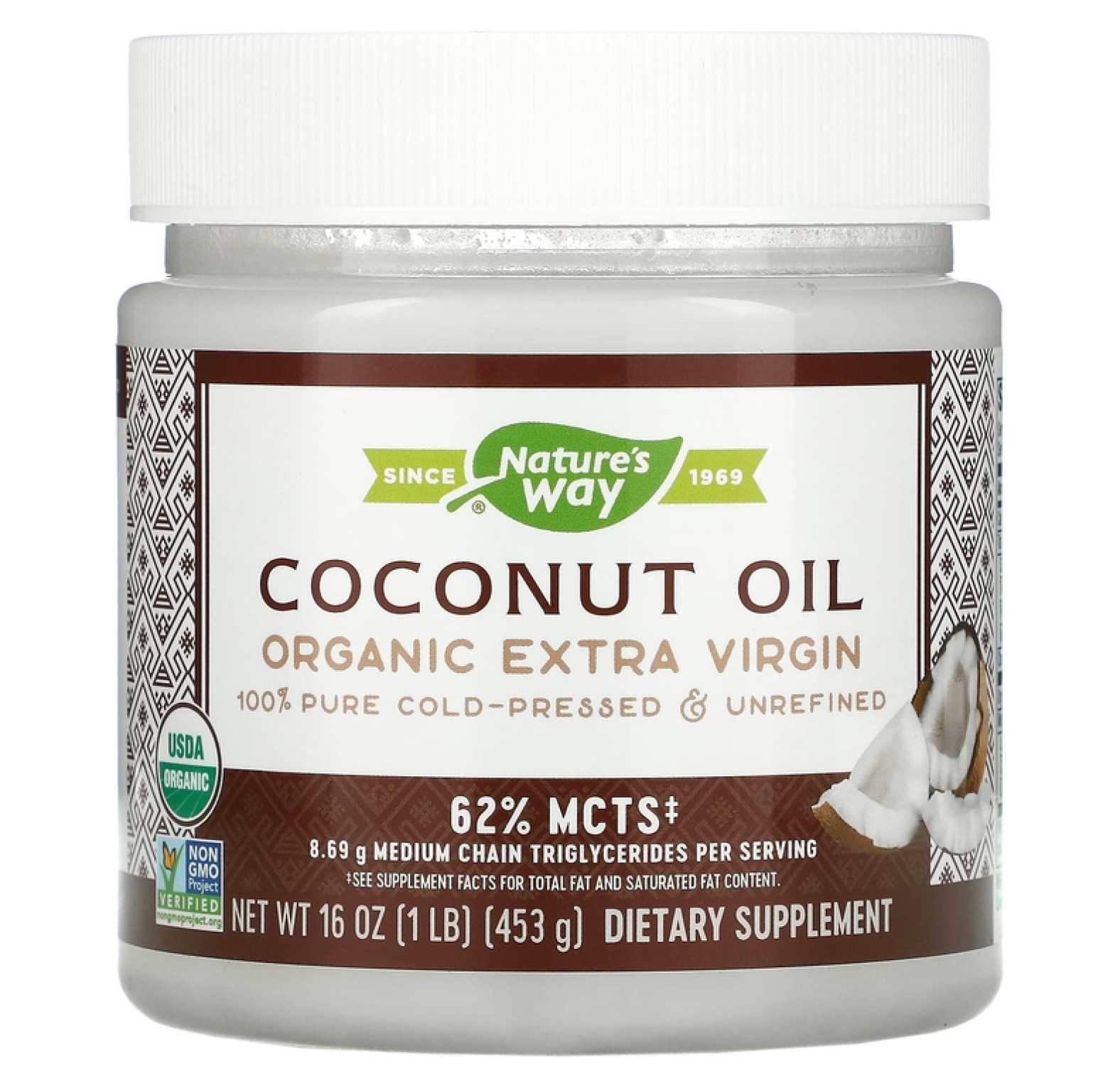 Nature's Way, органическое нерафинированное кокосовое масло высшего качества, 453 г (16 унций)