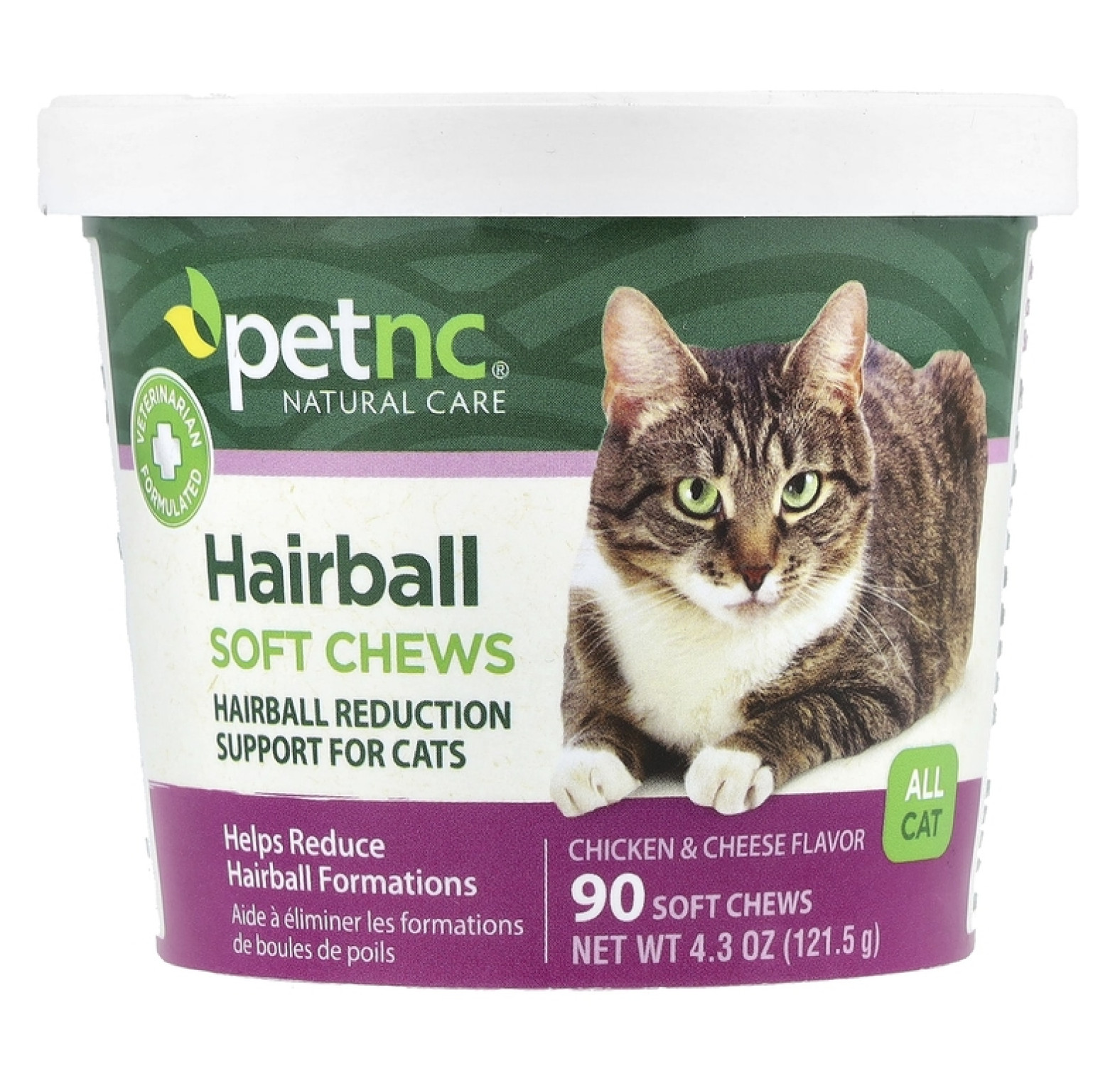 petnc NATURAL CARE, Мягкие жевательные таблетки для защиты от образования комков шерсти, для всех кошек, со вкусом курицы и сыра, 90 шт.