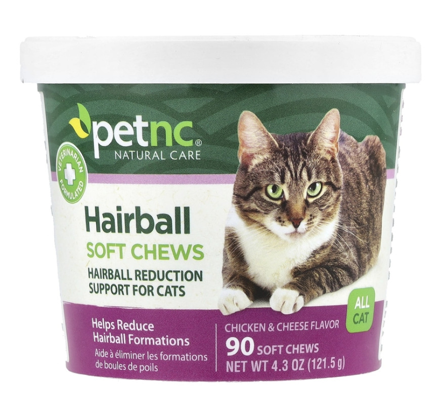 petnc NATURAL CARE, Мягкие жевательные таблетки для защиты от образования комков шерсти, для всех кошек, со вкусом курицы и сыра, 90 шт.