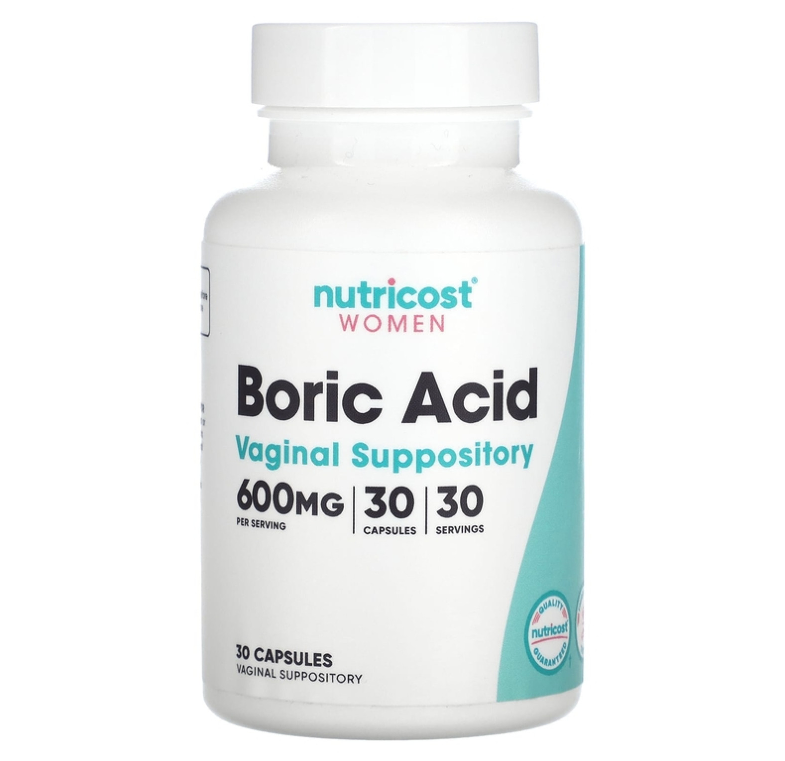 Nutricost, Для женщин, борная кислота, вагинальные свечи, 600 мг, 30 капсул