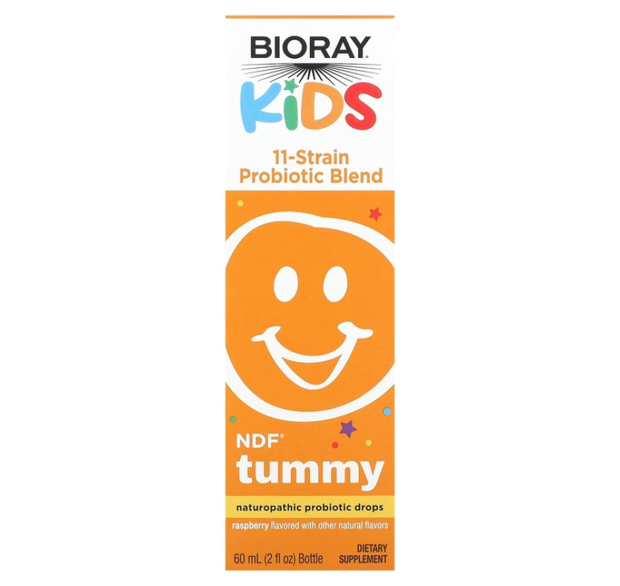 Bioray, Kids, NDF Tummy, смесь из 11 штаммов пробиотиков, со вкусом малины, 60 мл