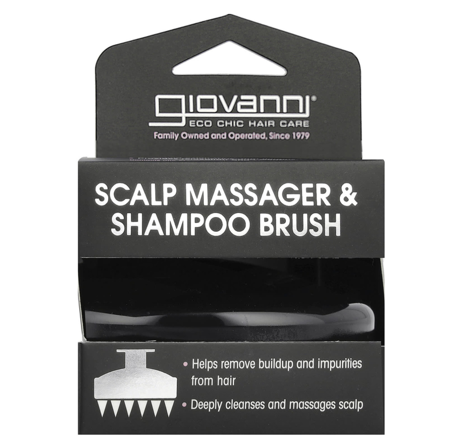 Giovanni, Щетка для массажа кожи головы и шампуня, черная, 1 шт.