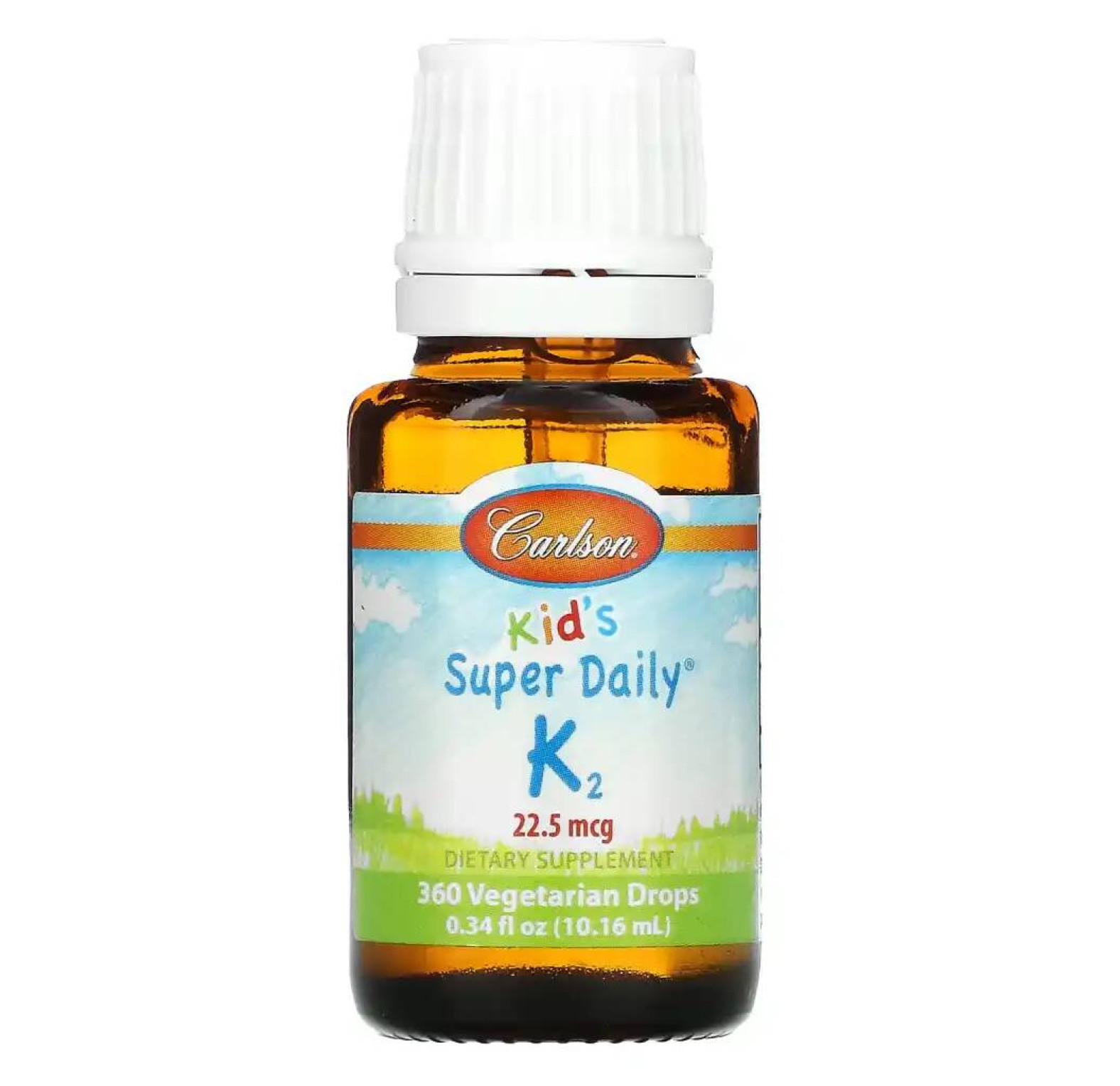 Carlson, Super Daily, витамин K2 для детей, 22,5 мкг, 10,16 мл