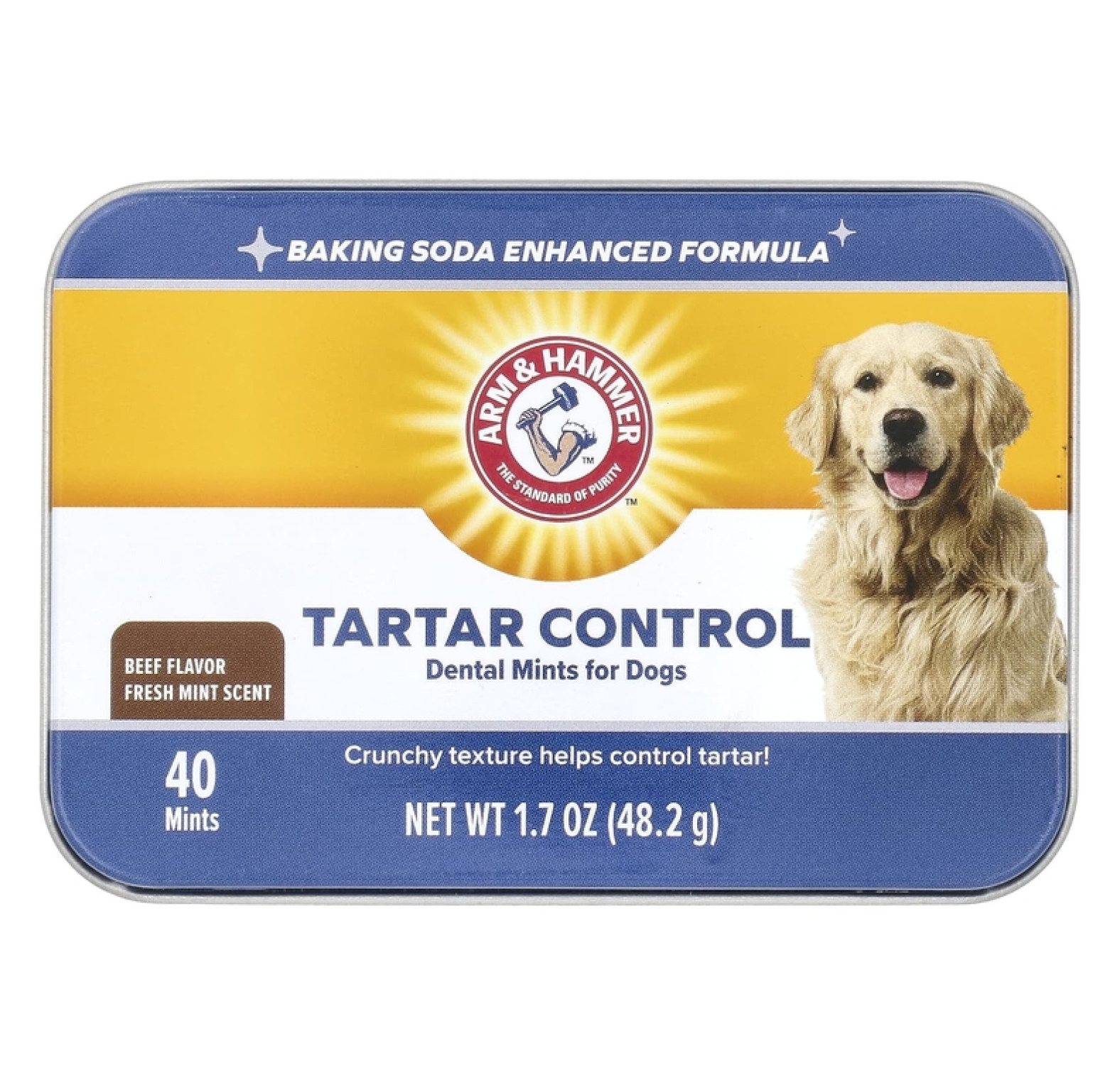 Arm & Hammer, леденцы от зубного камня, для собак, со вкусом свежей мяты, говядина, 40 леденцов, 48,2 г (1,7 унции)