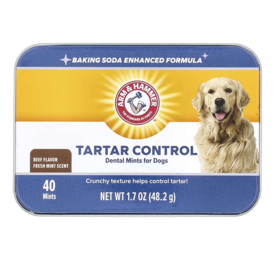 Arm & Hammer, леденцы от зубного камня, для собак, со вкусом свежей мяты, говядина, 40 леденцов, 48,2 г (1,7 унции)