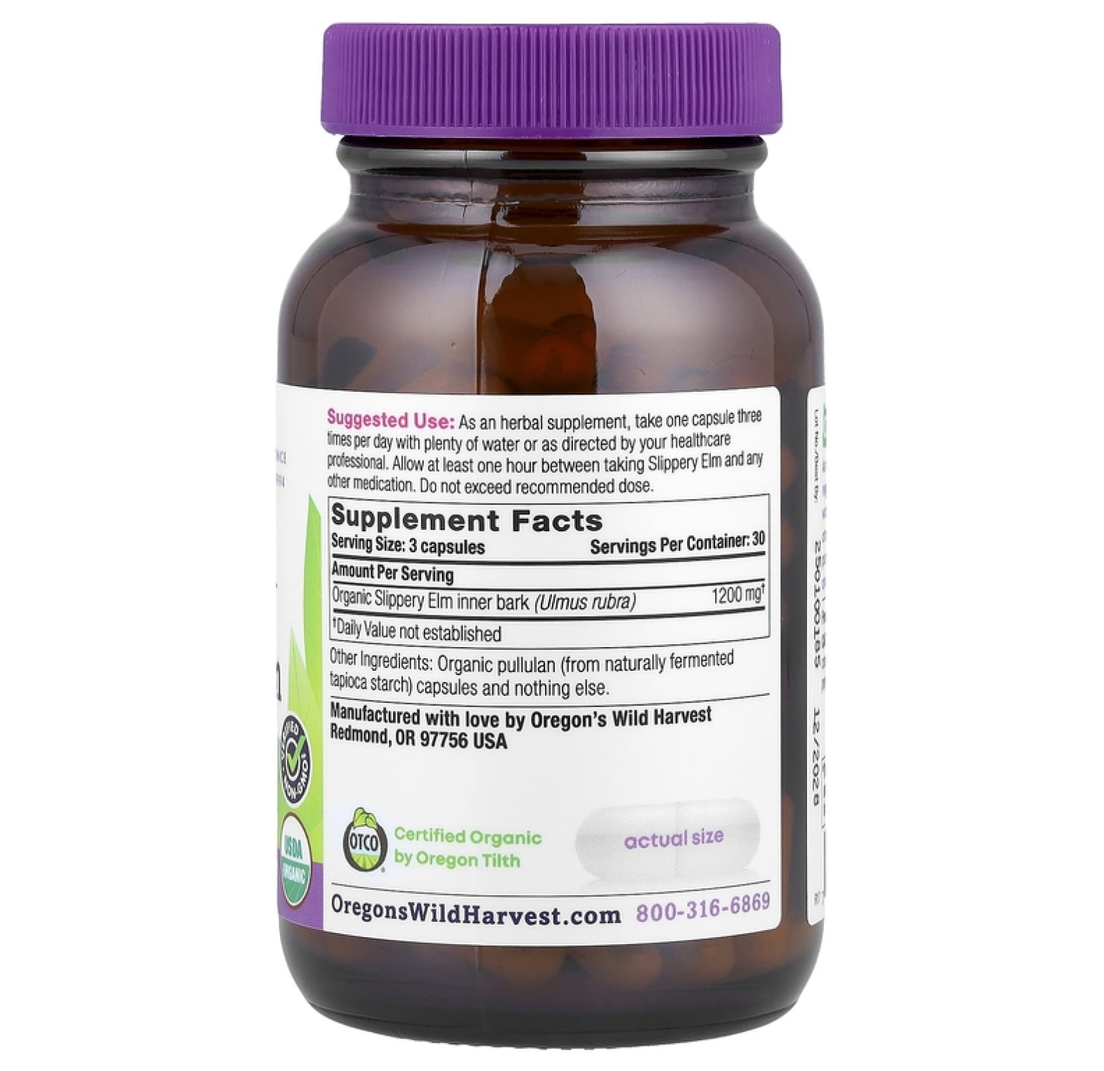 Oregon's Wild Harvest, органический красный вяз, 90 органических веганских капсул (400 мг в 1 капсуле)
