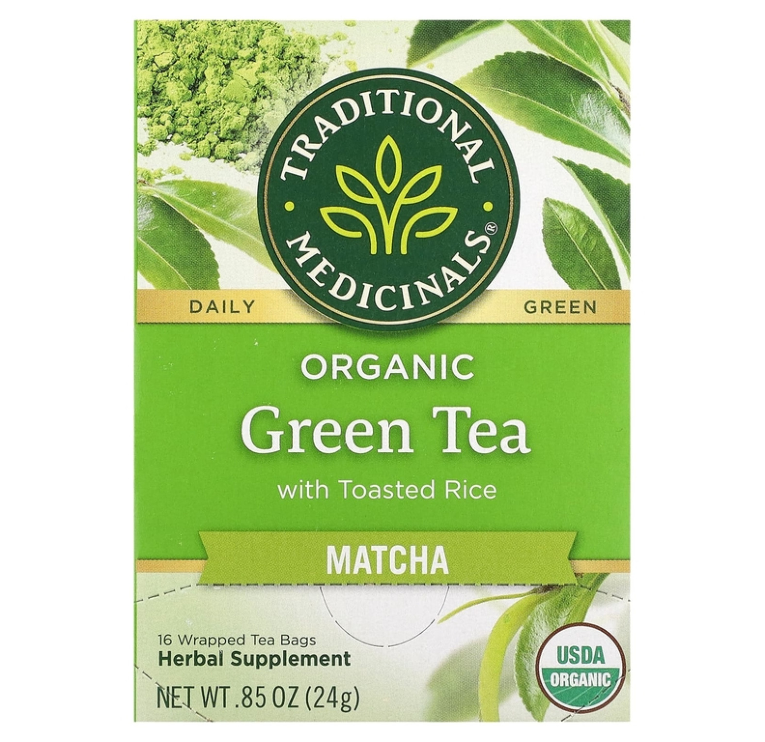 Traditional Medicinals, Органический зеленый чай с обжаренным рисом, матча, 16 чайных пакетиков в упаковке, 24 г (0,85 унции)