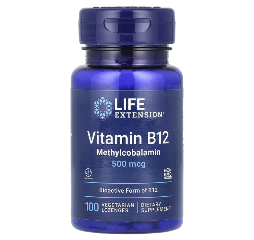 Life Extension, витамин B12, метилкобаламин, 500 мкг, 100 вегетарианских пастилок