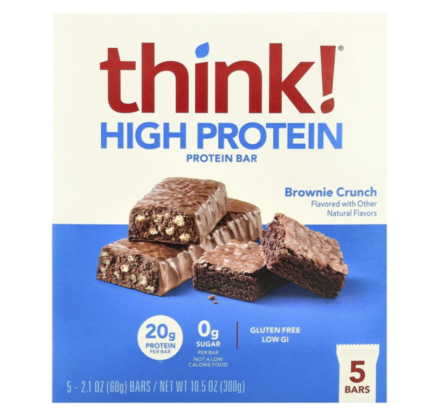 Think !, высокопротеиновые батончики, хрустящий брауни, 5 батончиков по 60 г (2,1 унции)