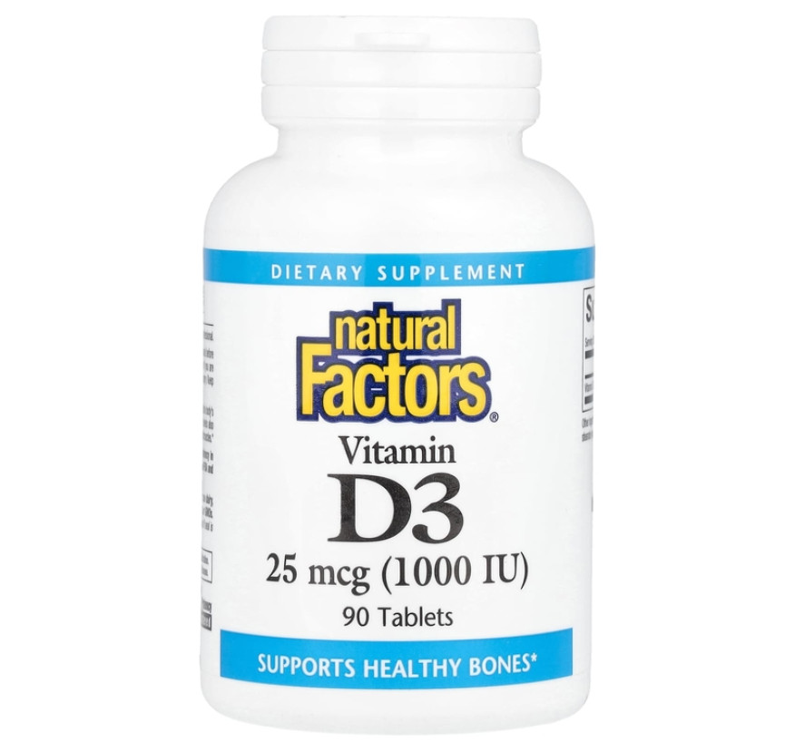 Natural Factors, витамин D3, 25 мкг (1000 МЕ), 90 таблеток