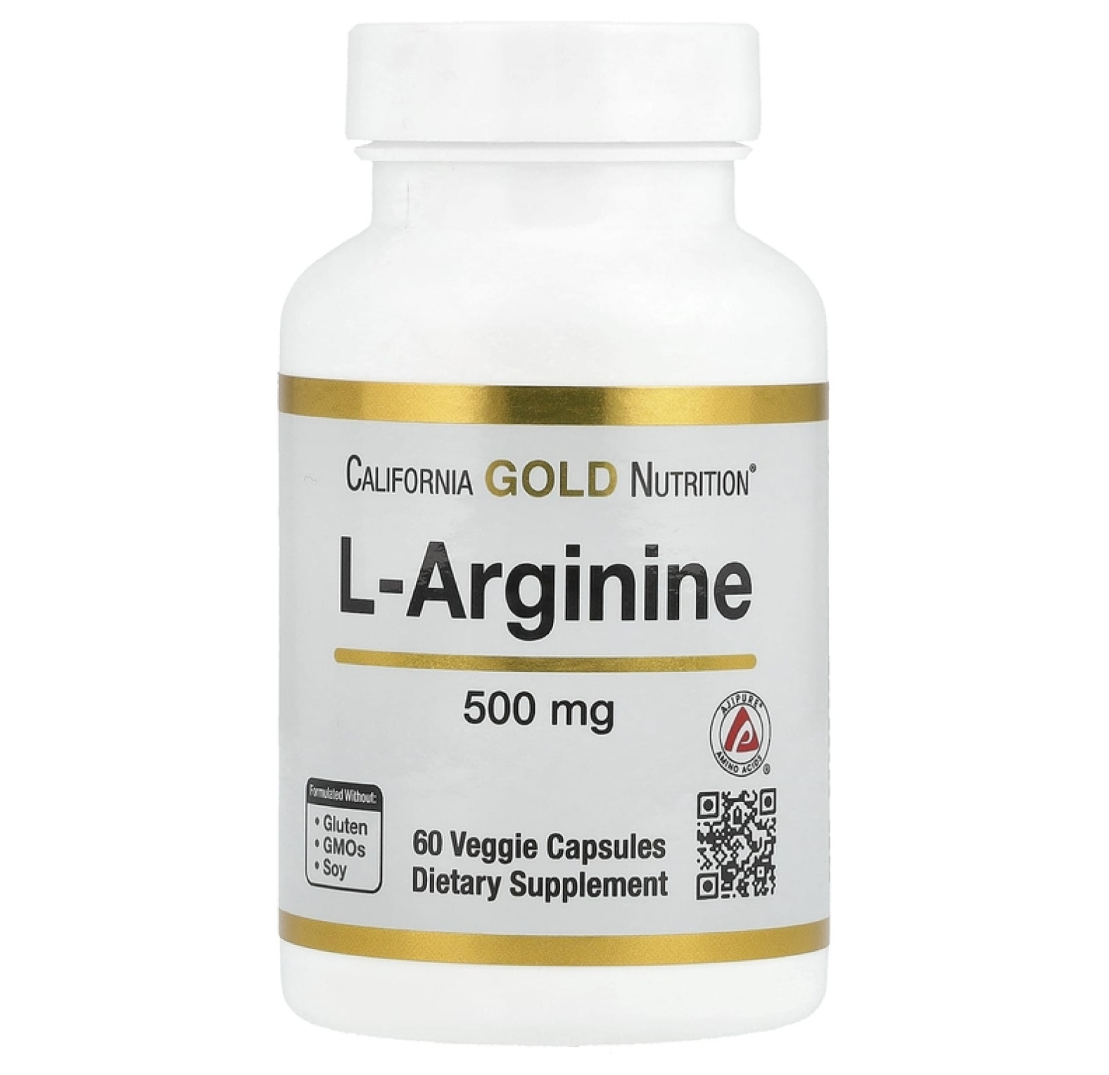 California Gold Nutrition, L-аргинин, 500 мг, 60 растительных капсул