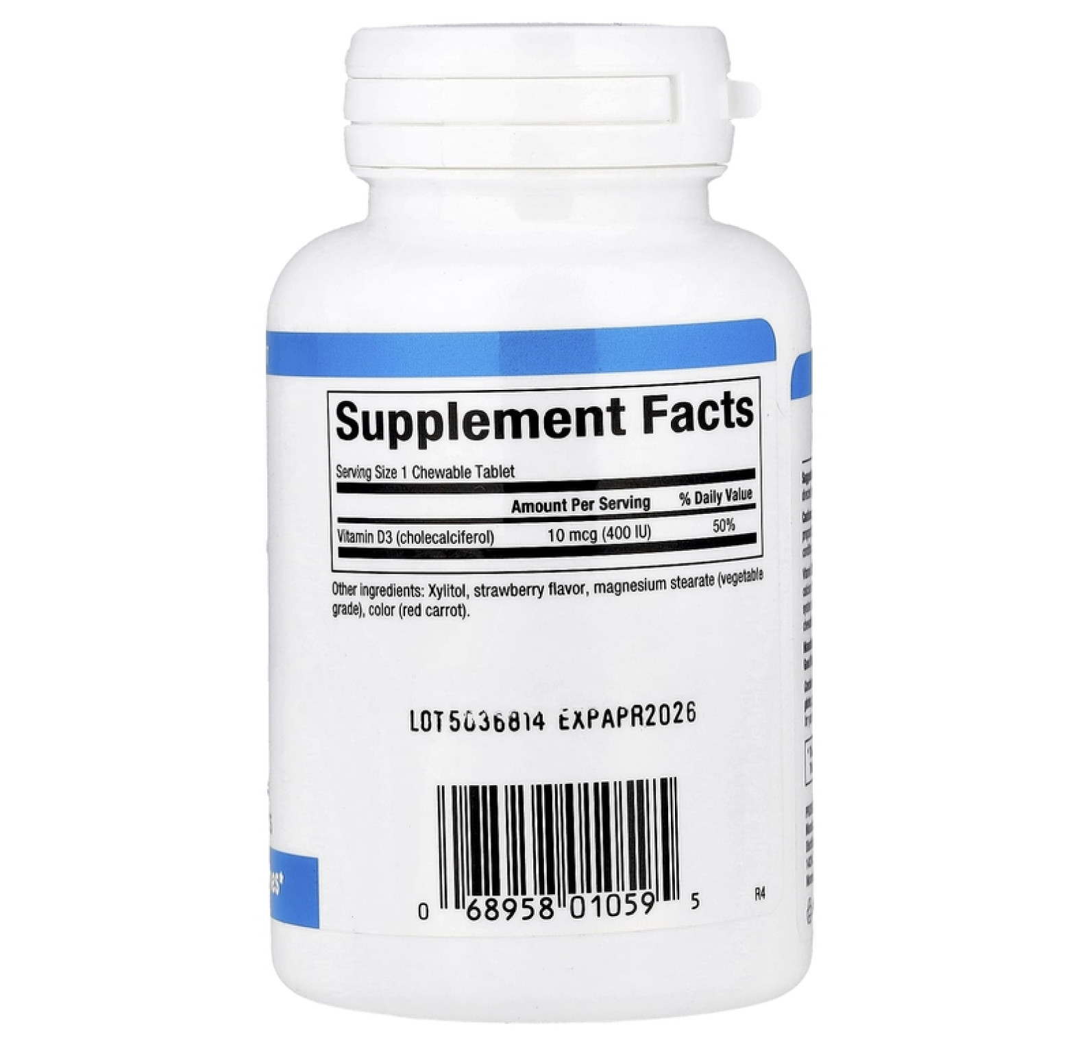 Natural Factors, витамин D3 для детей, клубничный вкус, 10 мкг (400 МЕ), 100 жевательных таблеток