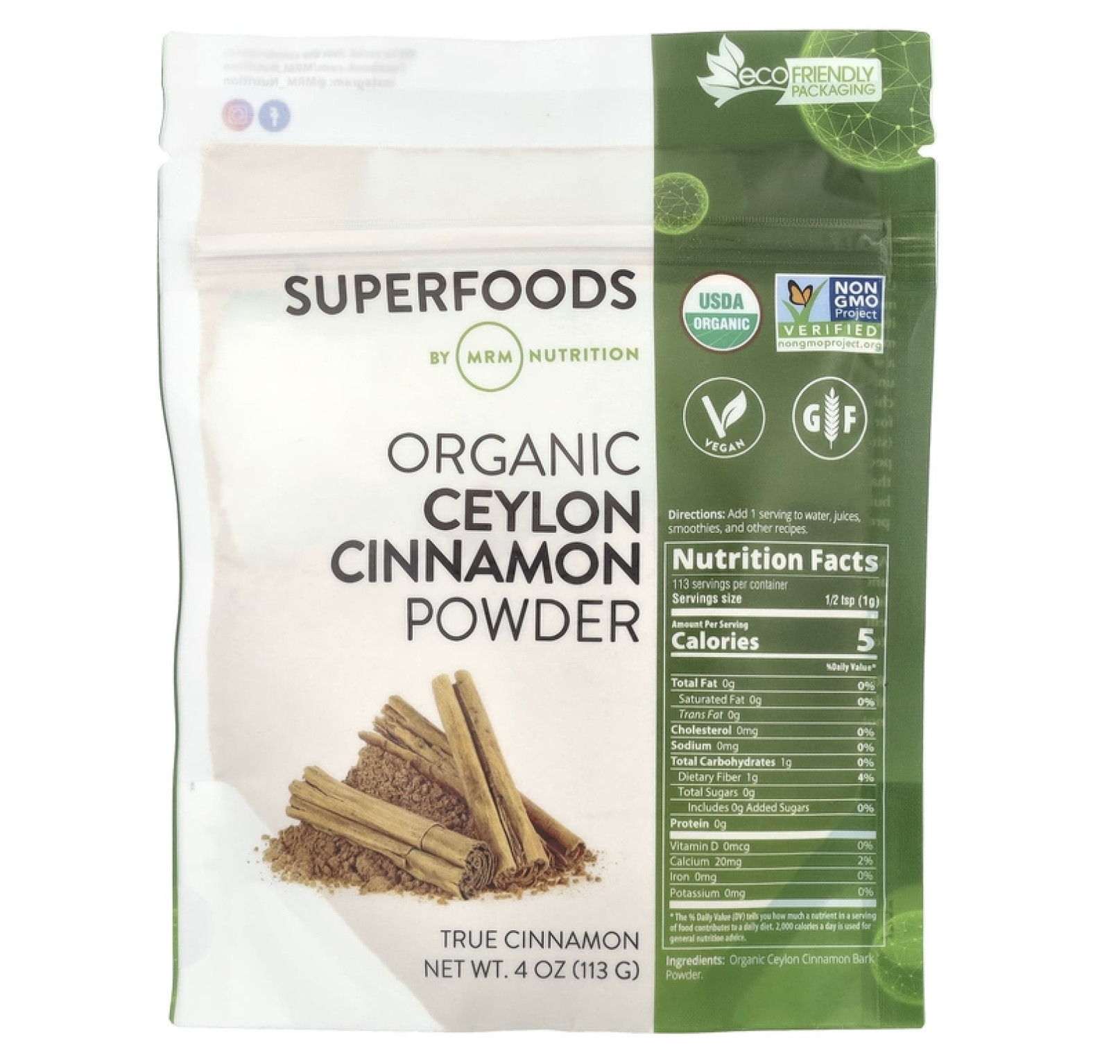 MRM Nutrition, Organic Ceylon Cinnamon Powder, 4 oz (113 g)