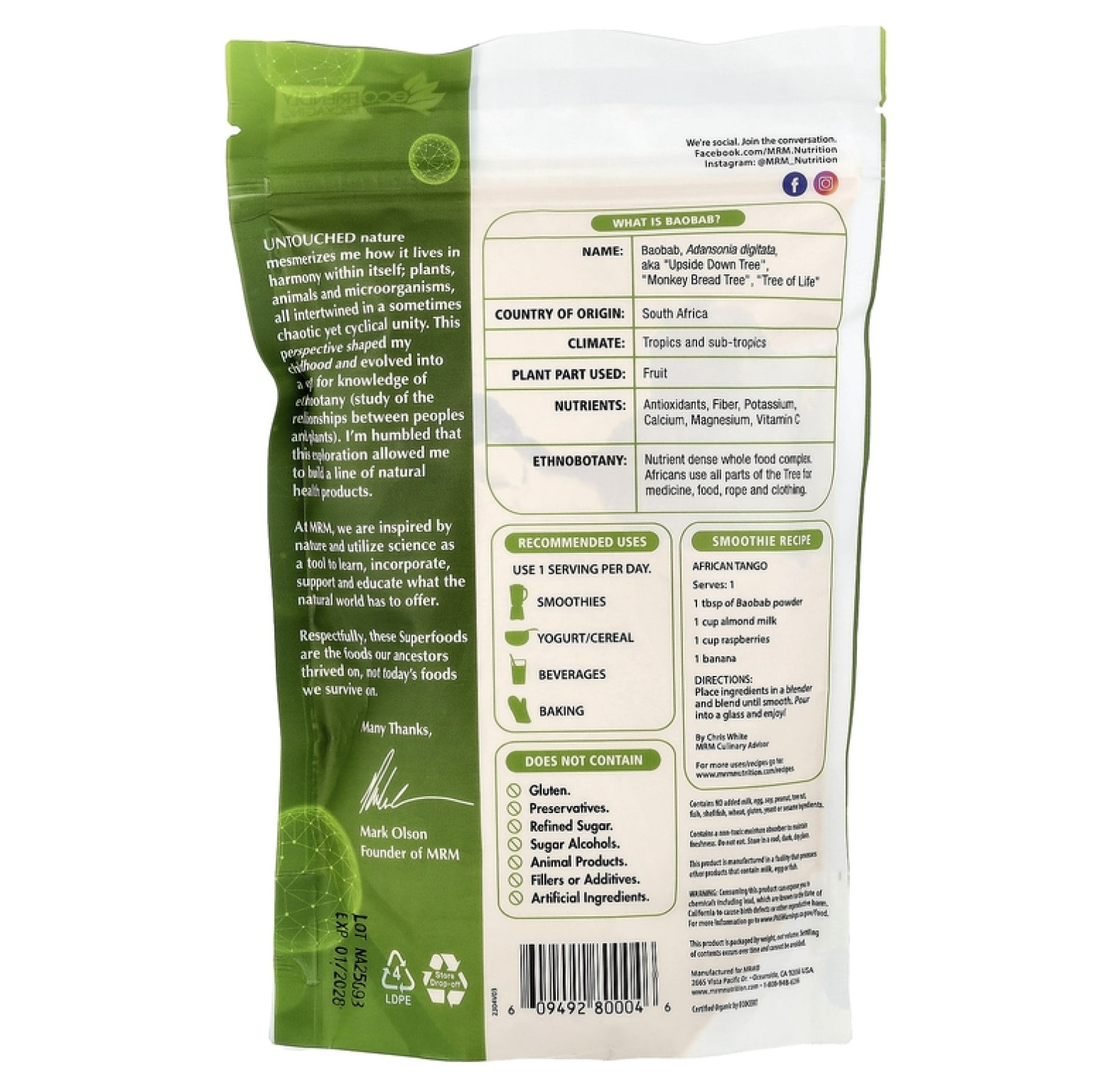 MRM Nutrition, порошок из органического баобаба, 240 г (8,5 унции)