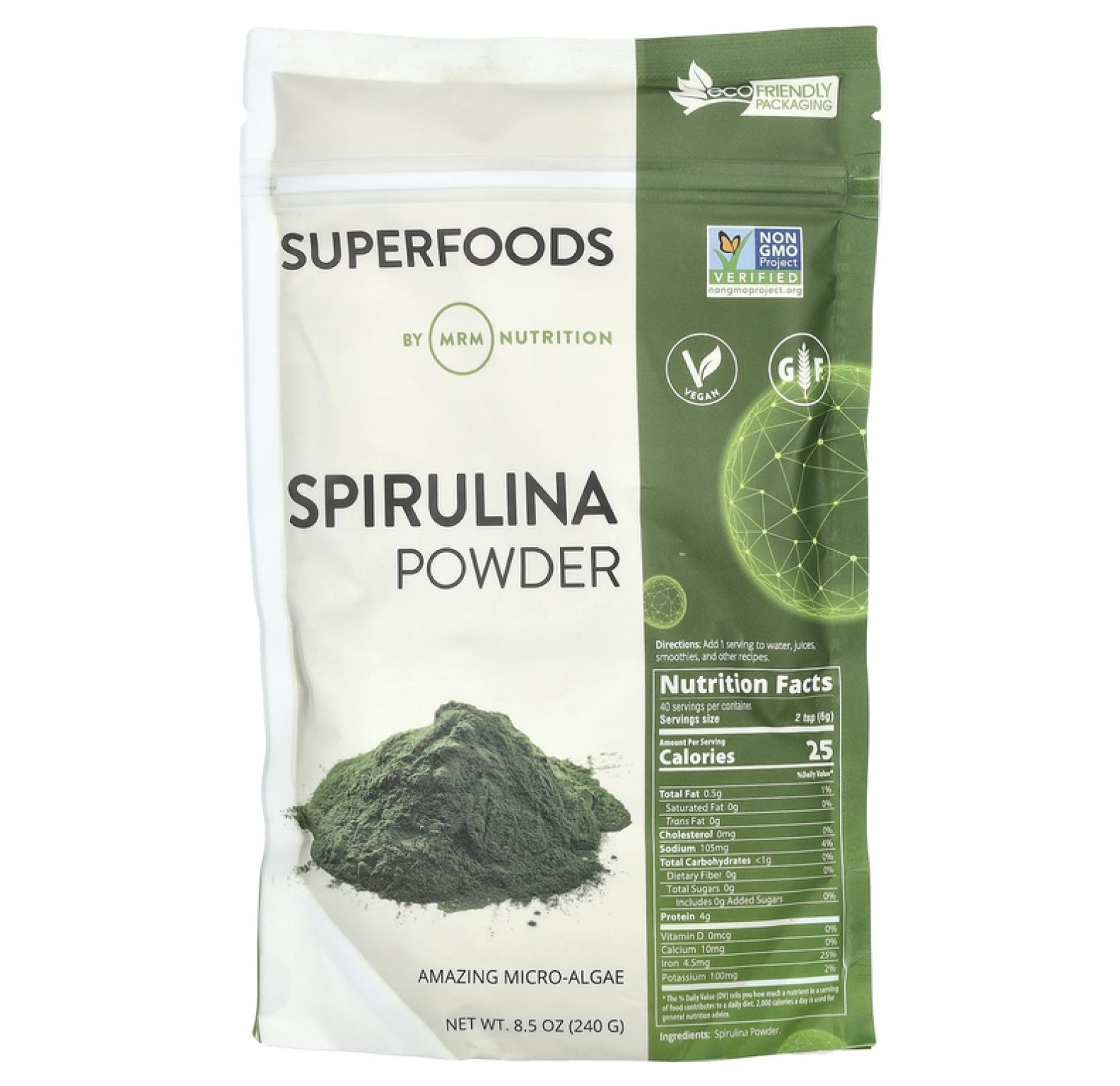 MRM Nutrition, Порошок необработанной спирулины, 240 г (8,5 унции)