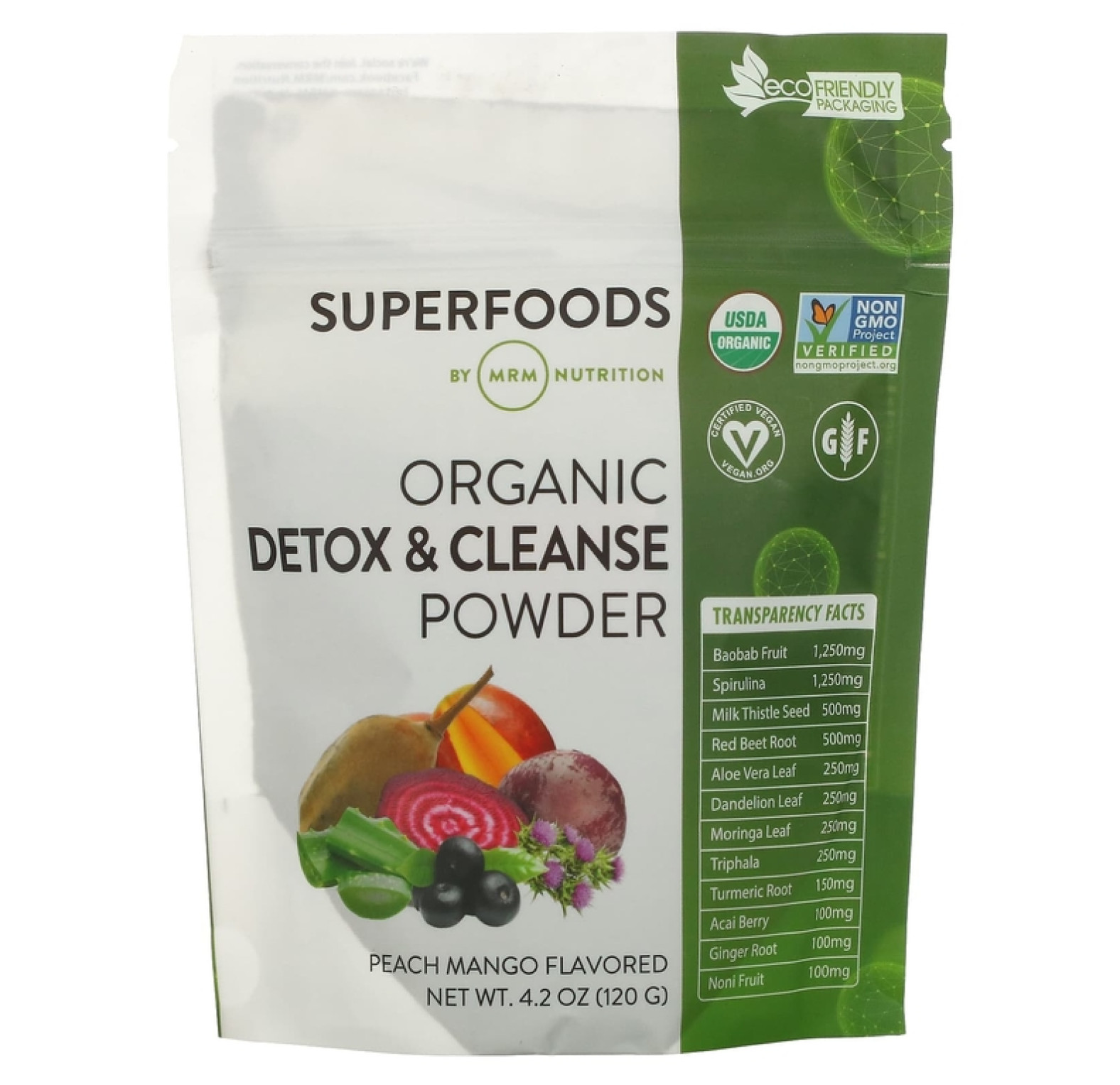 MRM Nutrition, Органический очищающий порошок, персик и манго, 120 г (4,2 унции)