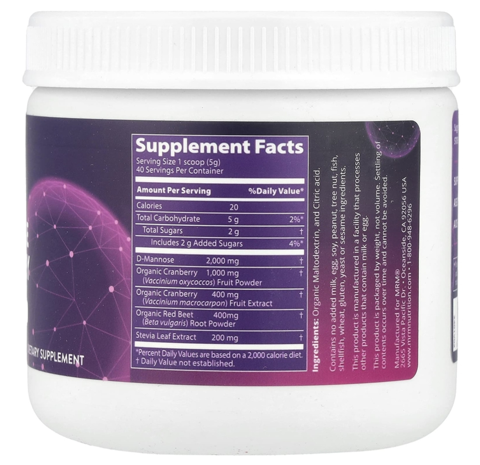 MRM Nutrition, D-Mannose + Cranberry, Cranberry, 7.05 oz (200 g)