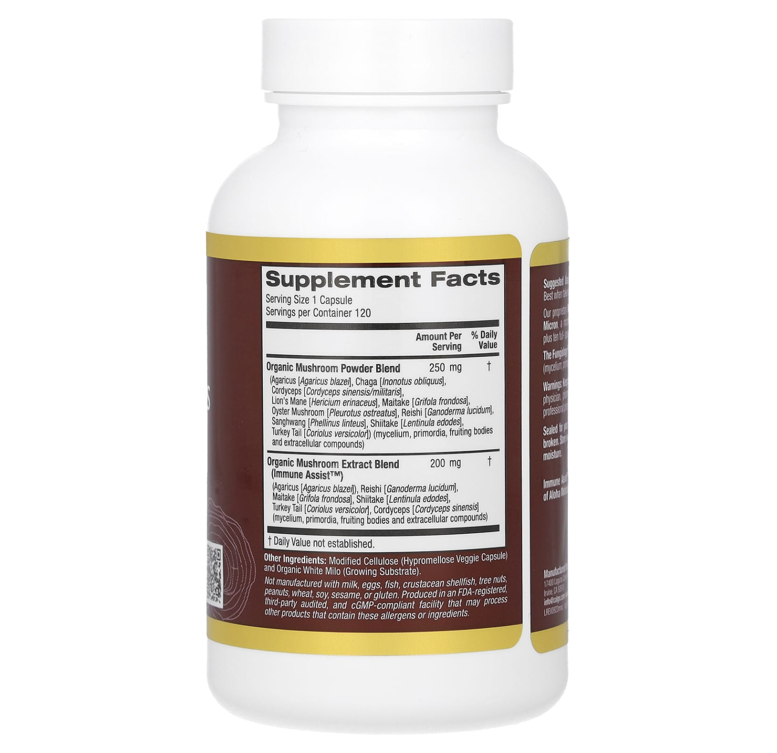 California Gold Nutrition, Fungiology, MushRex Plus, комплекс из 10 грибов полного спектра с агариком, чагой, кордицепсом и ежовиком гребенчатым, 120 капсул Plantcaps
