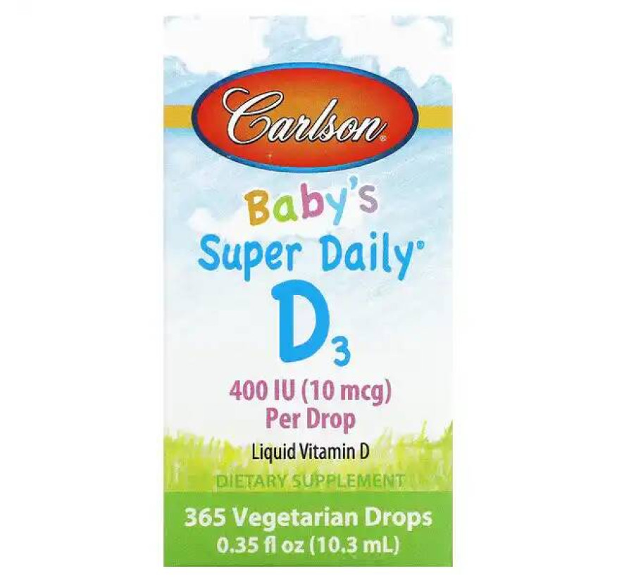 Carlson, Super Daily, витамин D3 для детей, 10 мкг (400 МЕ), 10,3 мл (0,35 жидк. унций)