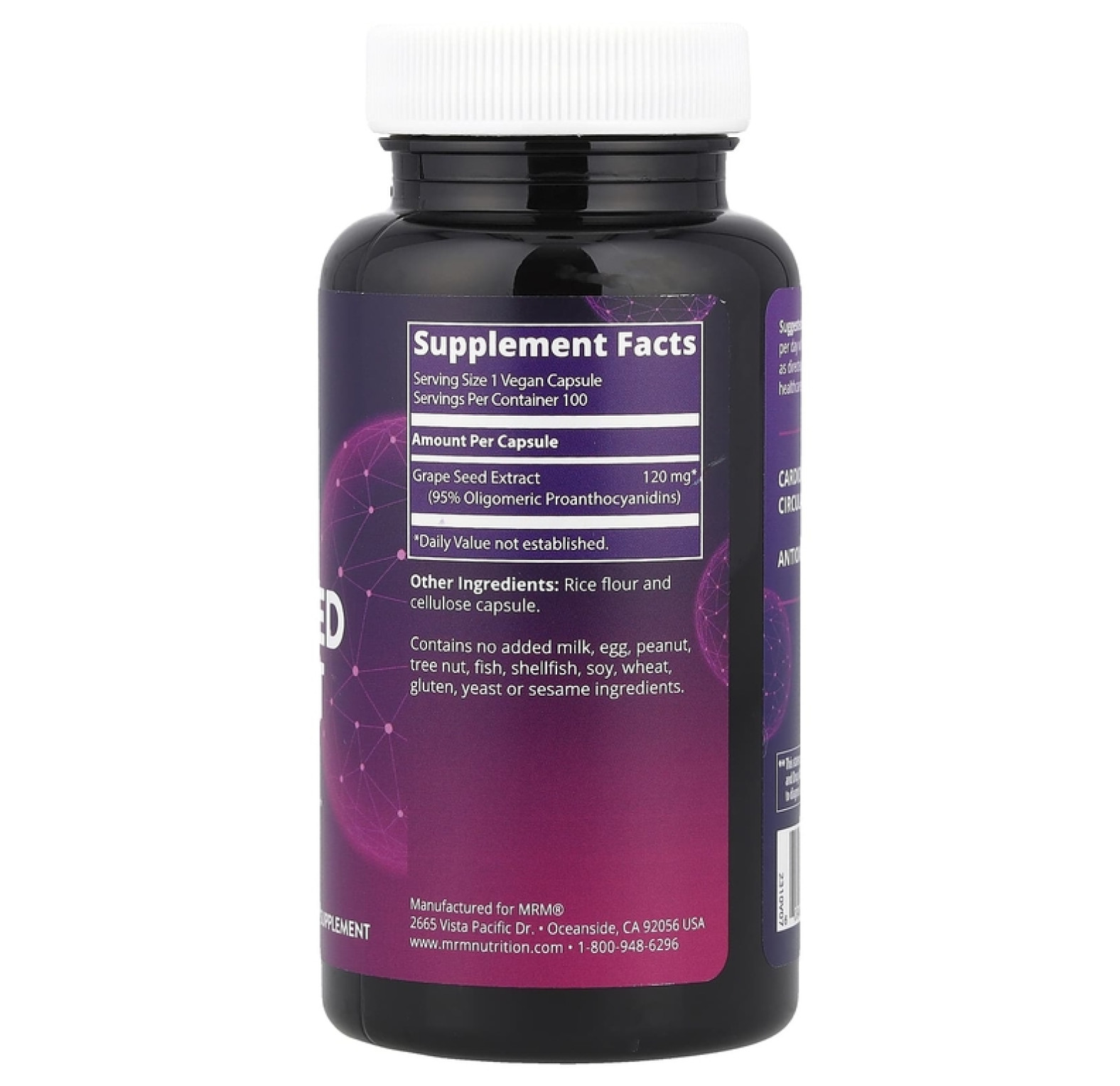 MRM Nutrition, экстракт виноградных косточек, 100 веганских капсул (120 мг в 1 капсуле)